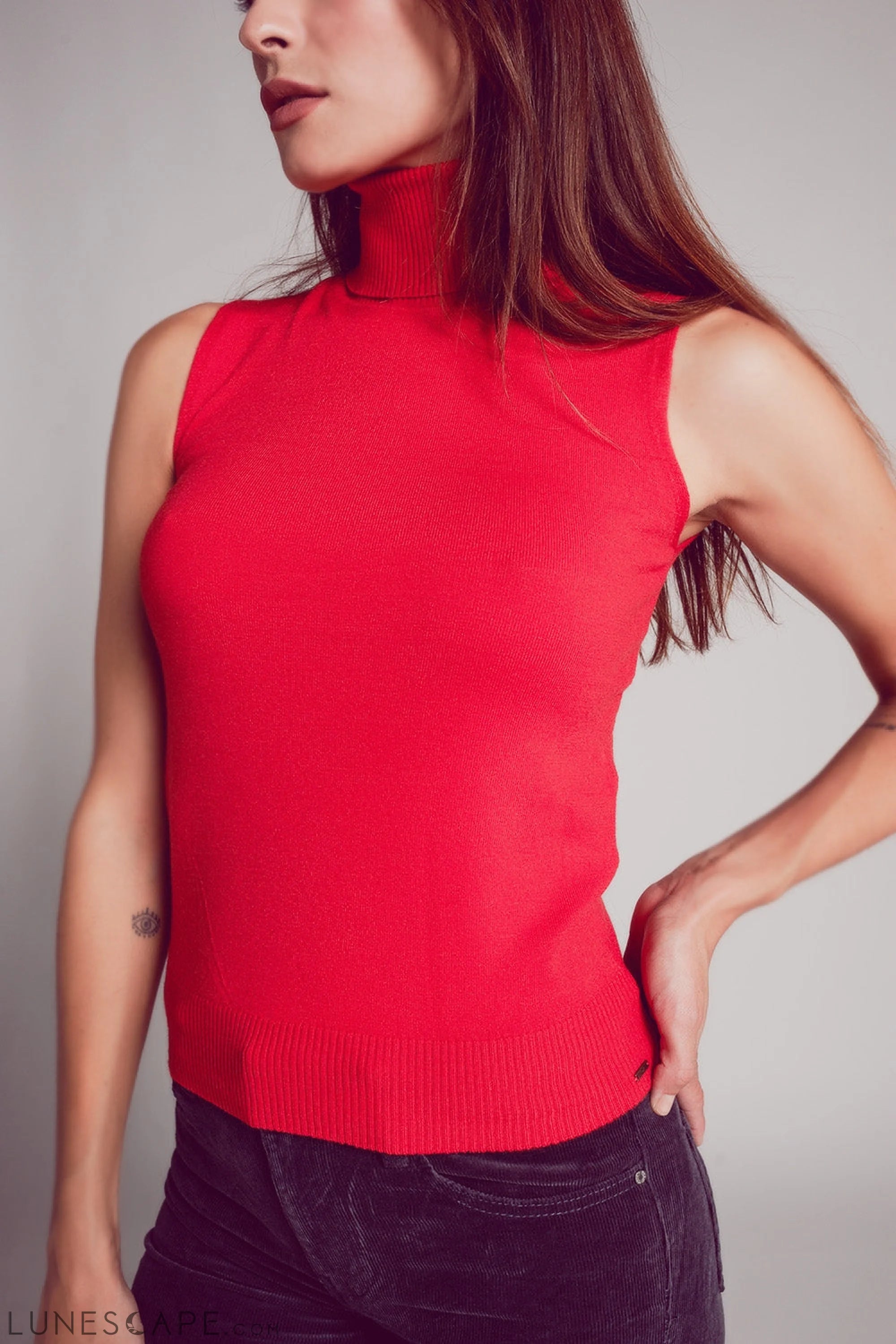 Knitted Tank Jumper in Red Womens Sweater LUNESCAPE