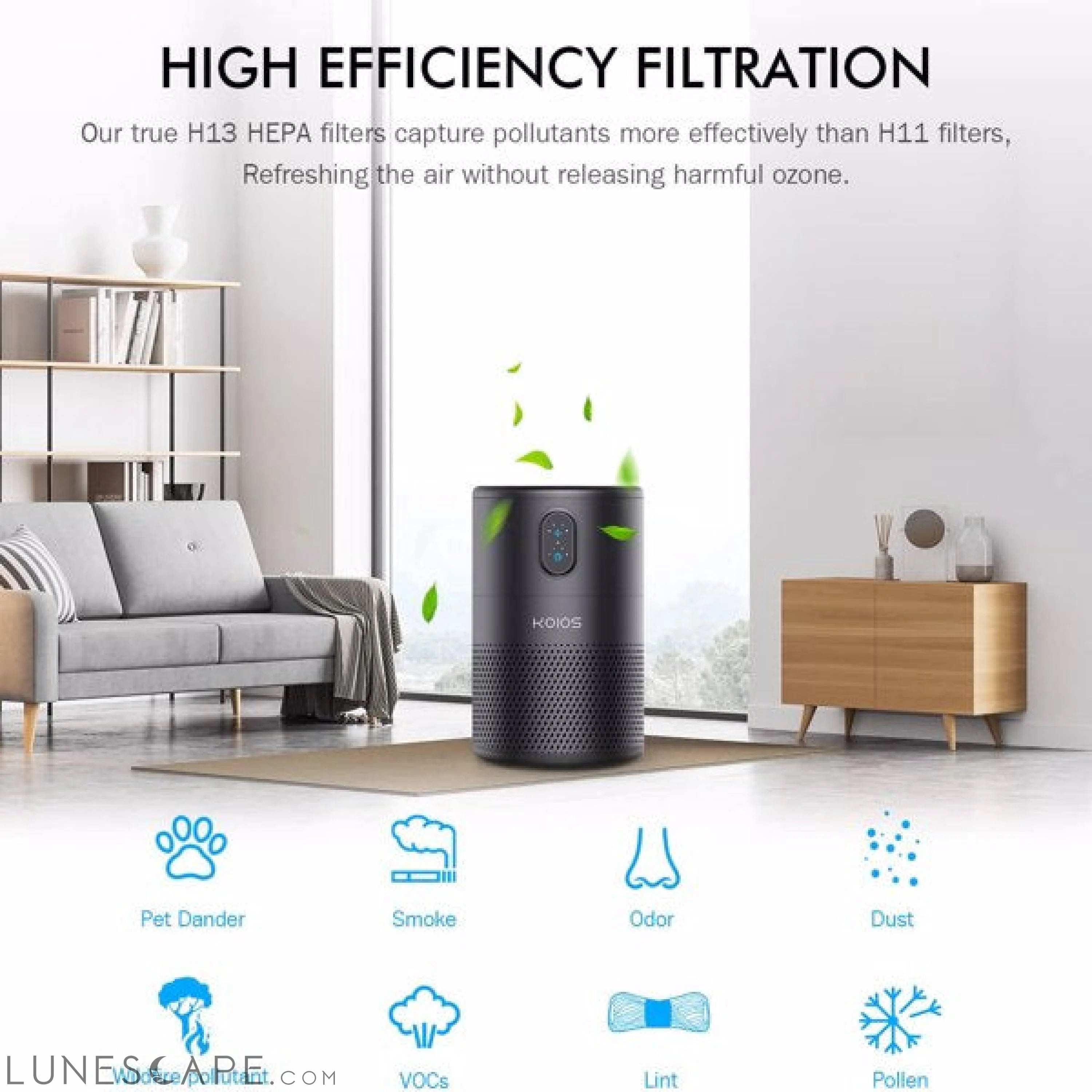 KOIOS Air Purifiers for Bedroom Home H13 HEPA Filter Purifier LUNESCAPE