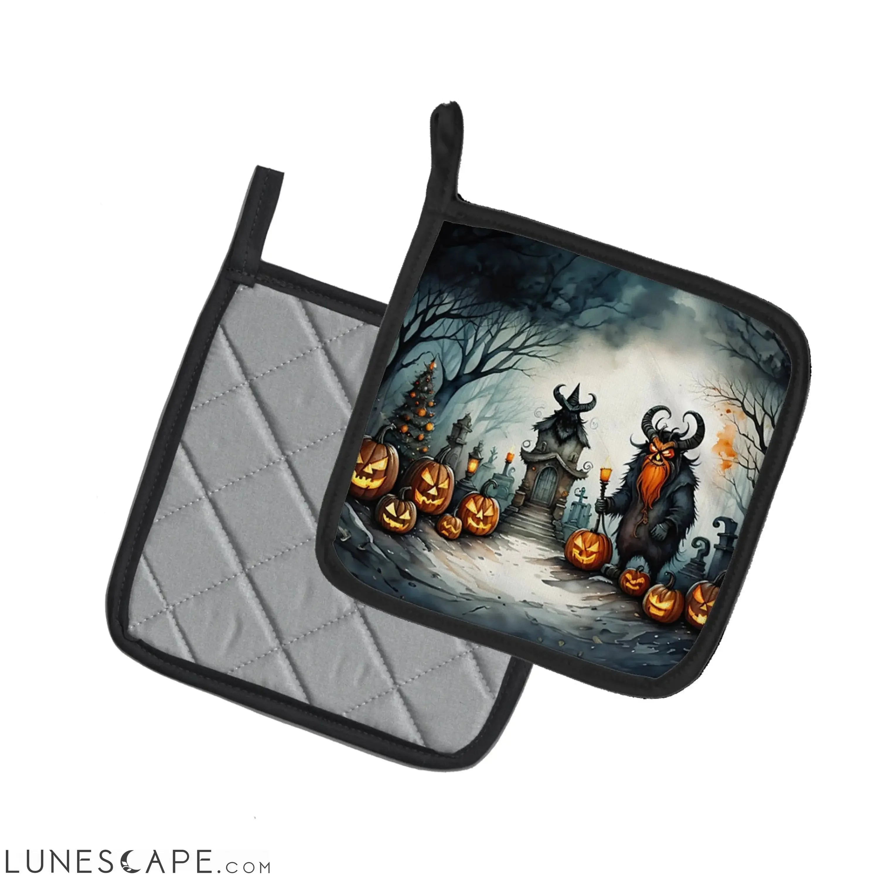 Krampus the Christmas Demon Spooky Halloween Pair of Pot Holders LUNESCAPE