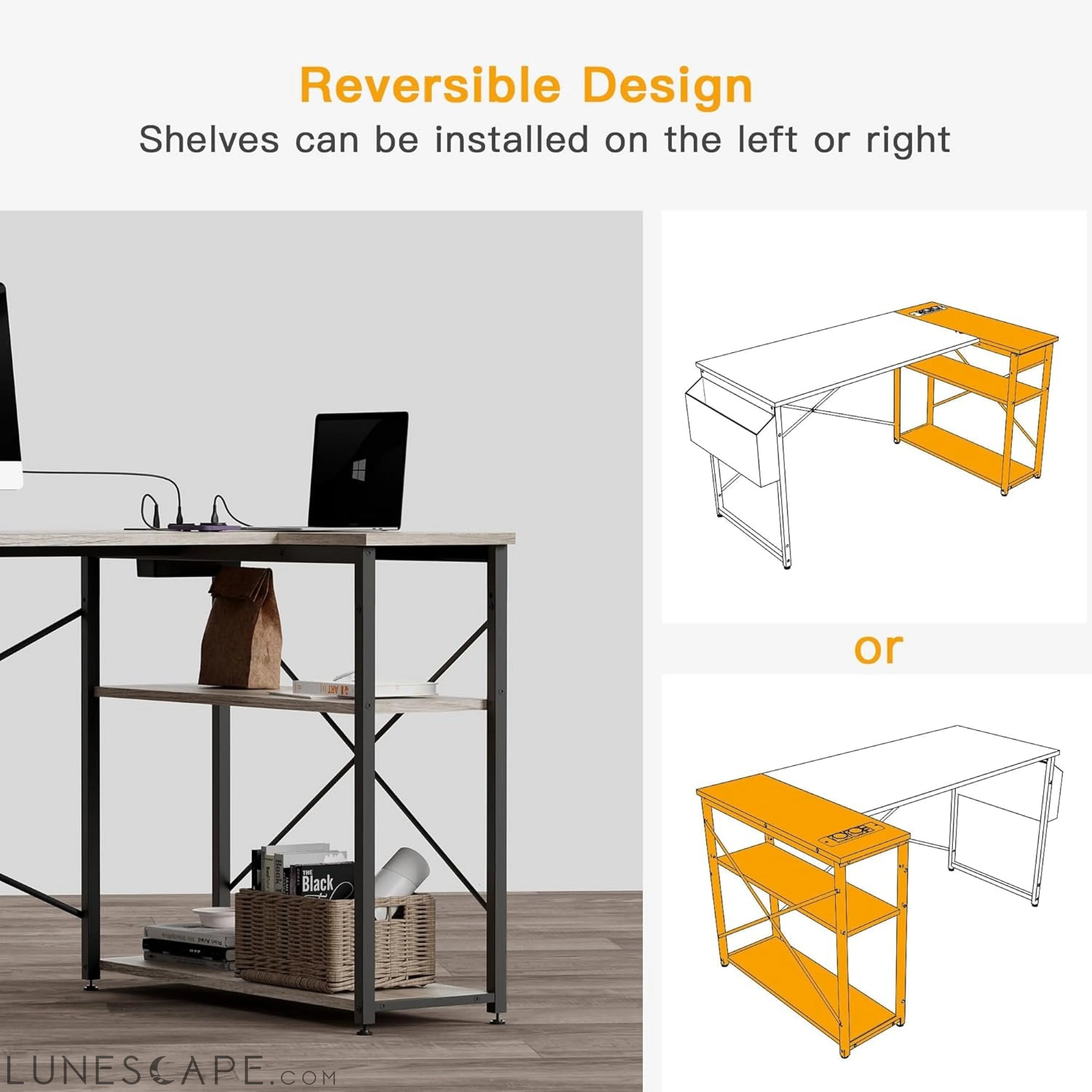 L Shaped Computer Desk with Power Outlets, 47 Inch Gaming Desk, Small LUNESCAPE