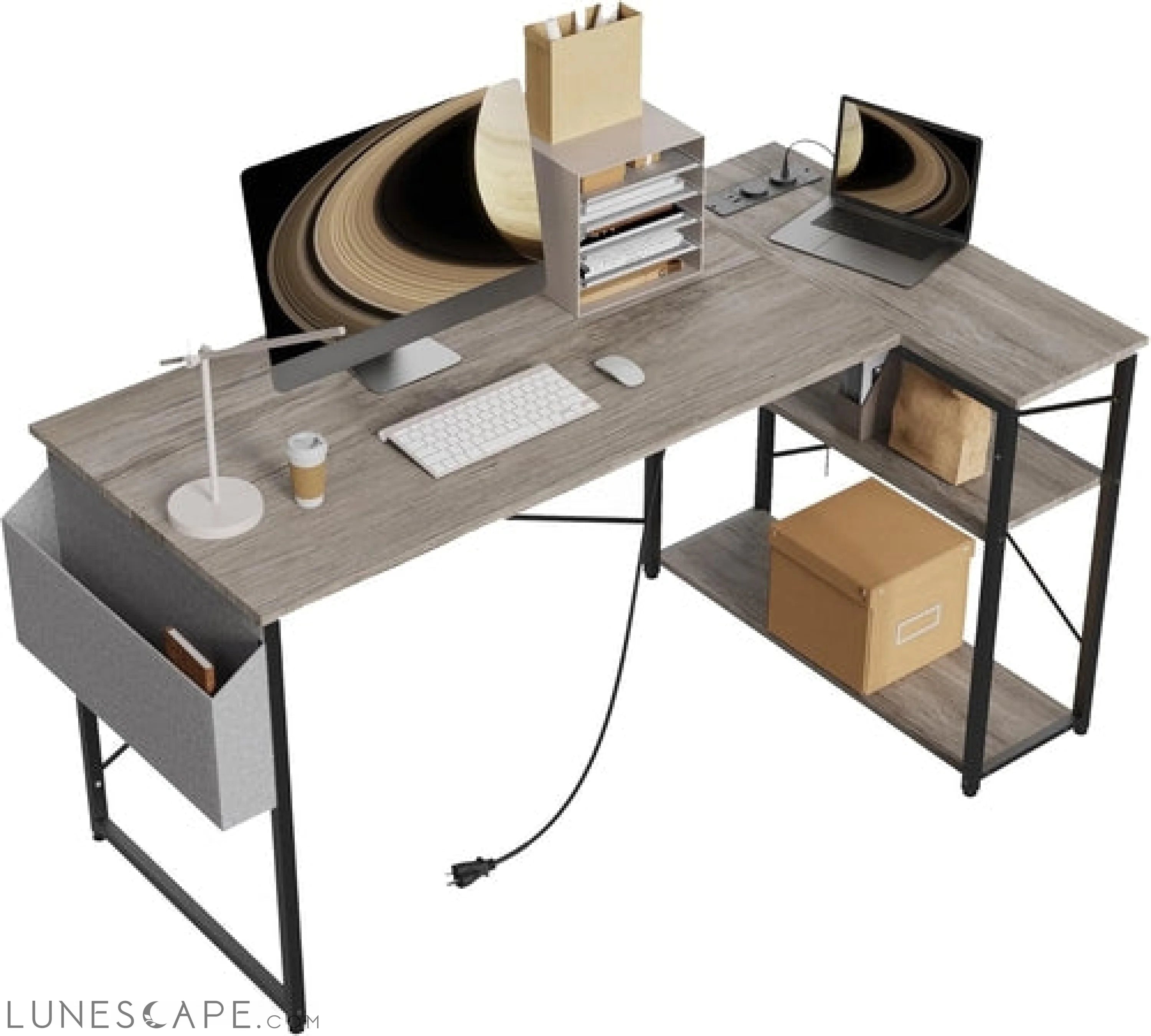 L Shaped Computer Desk with Power Outlets, 47 Inch Gaming Desk, Small LUNESCAPE