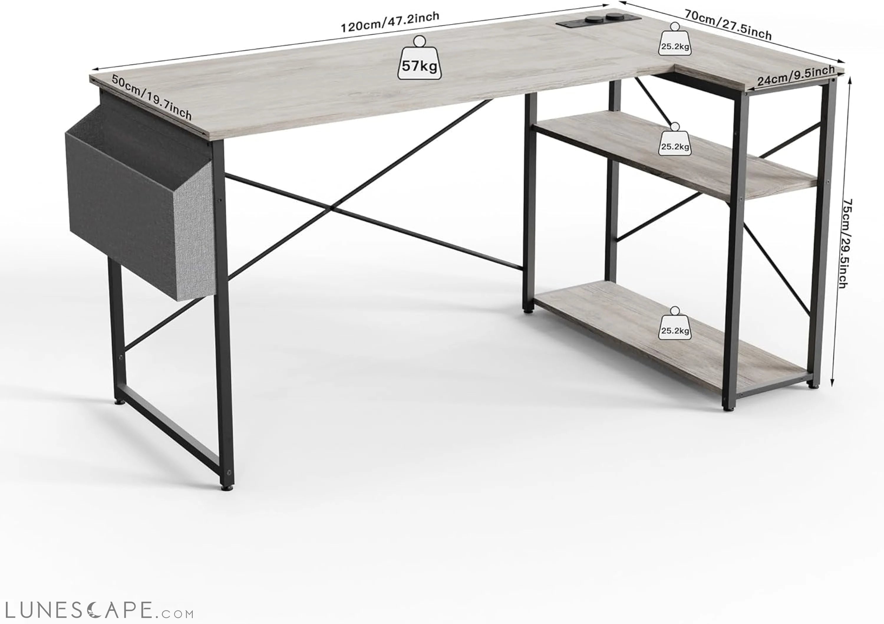 L Shaped Computer Desk with Power Outlets, 47 Inch Gaming Desk, Small LUNESCAPE