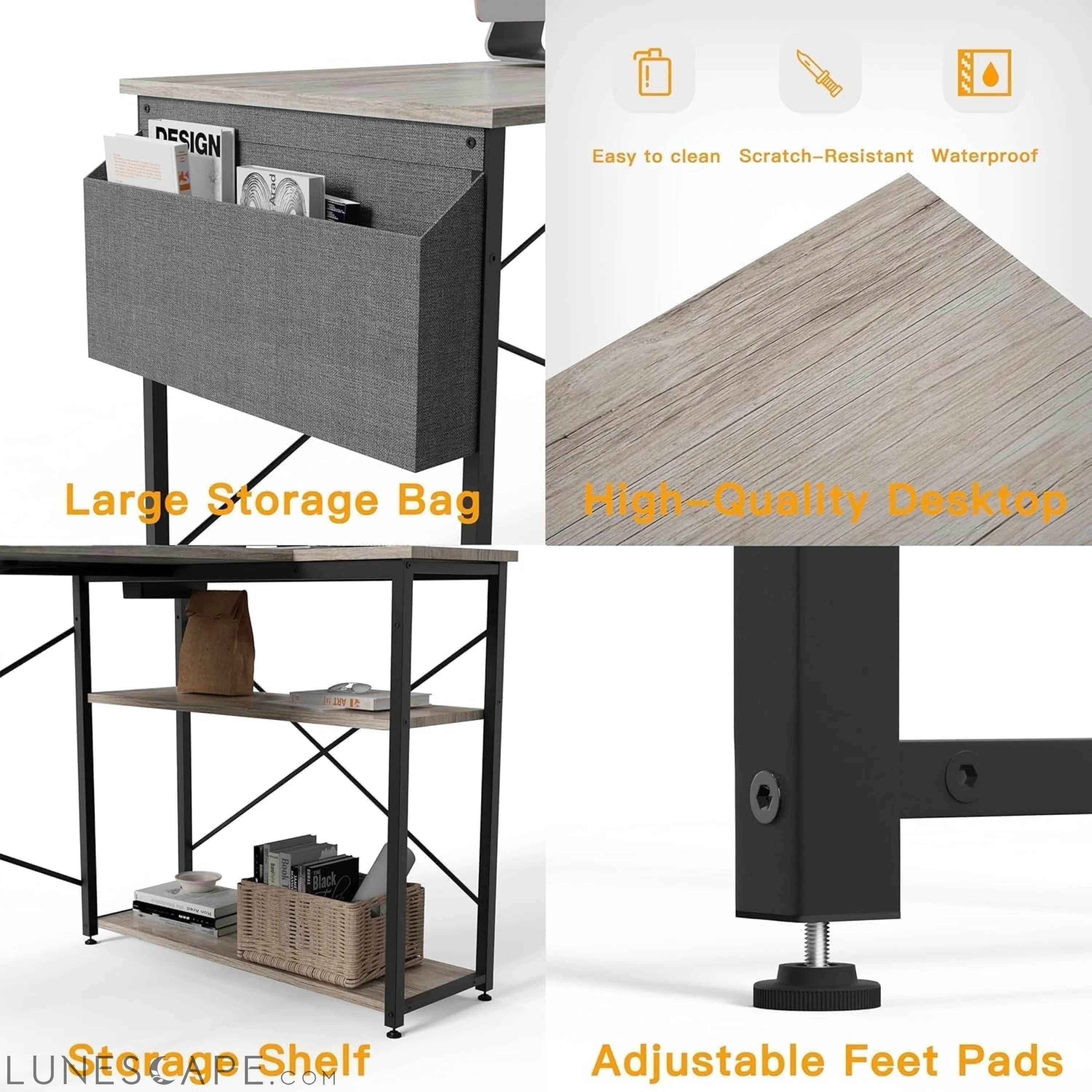 L Shaped Computer Desk with Power Outlets, 47 Inch Gaming Desk, Small LUNESCAPE