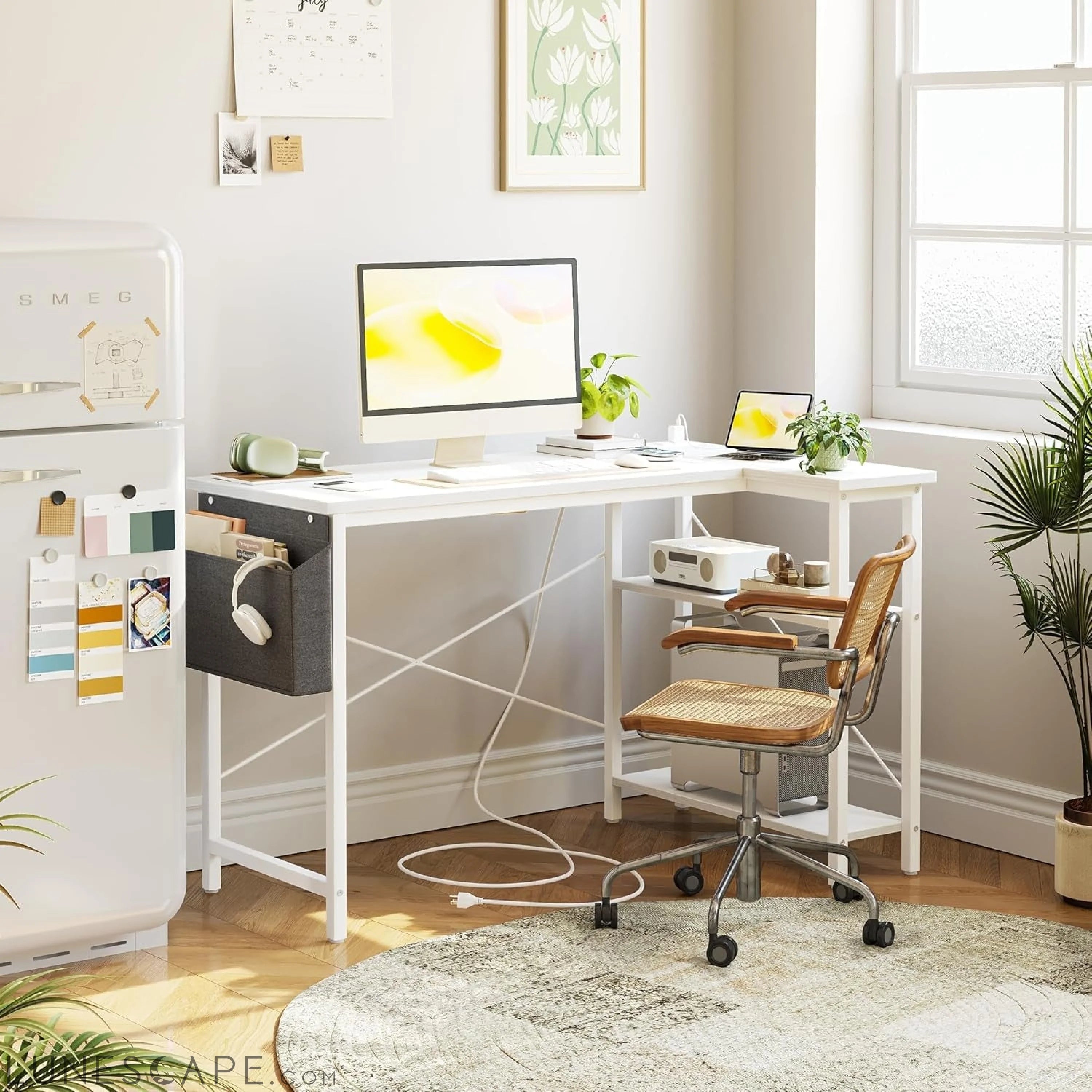 L Shaped Computer Desk with Power Outlets, 47 Inch Small Corner Desk LUNESCAPE