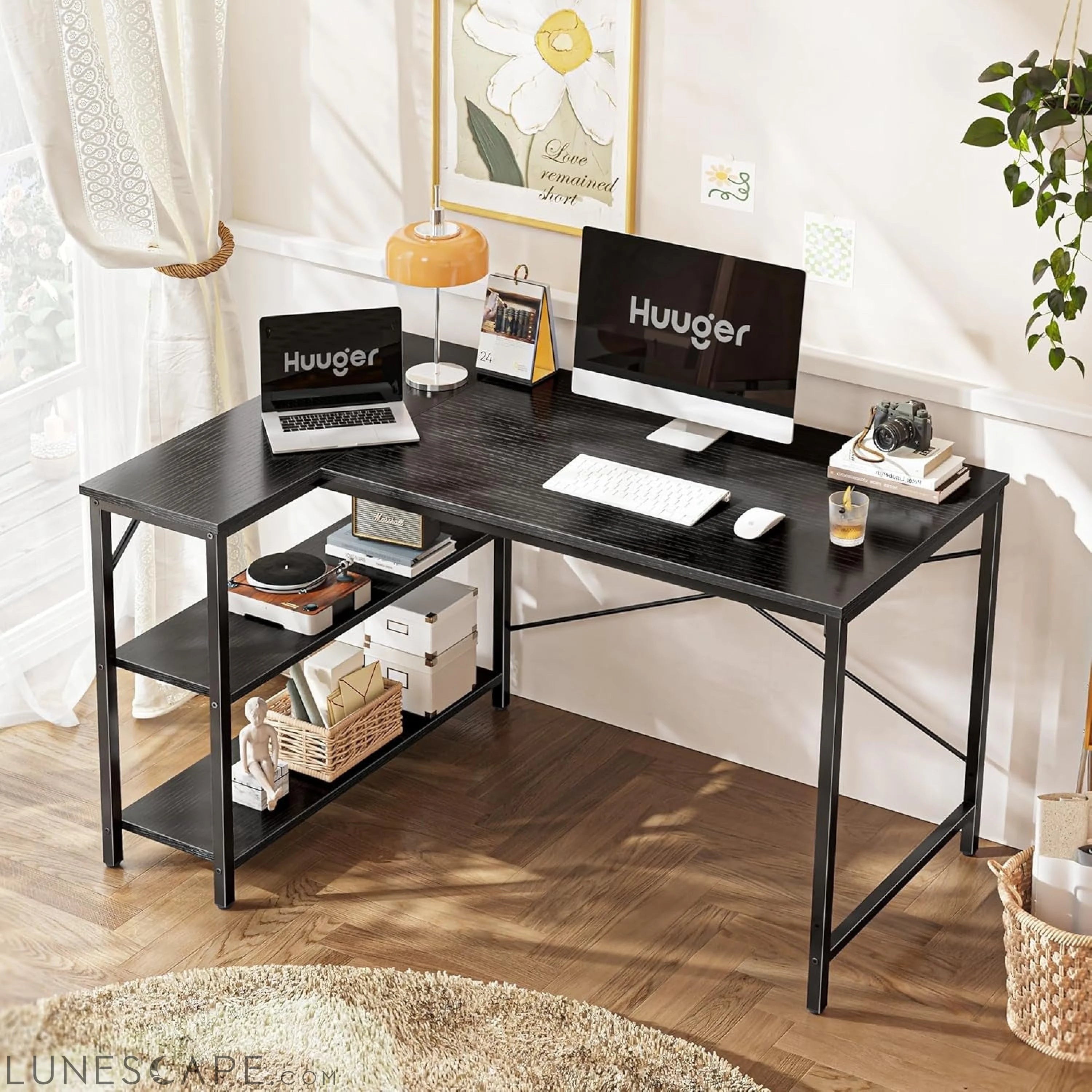 L Shaped Desk, 47 Inches Computer Desk with Reversible Storage LUNESCAPE