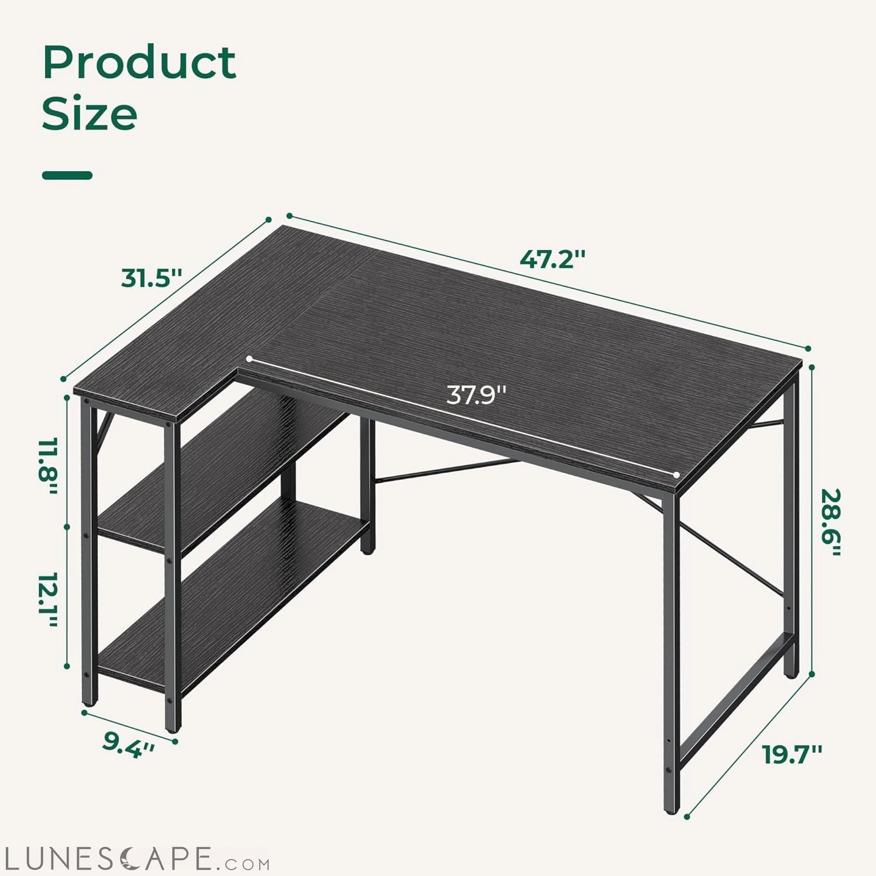 L Shaped Desk, 47 Inches Computer Desk with Reversible Storage LUNESCAPE
