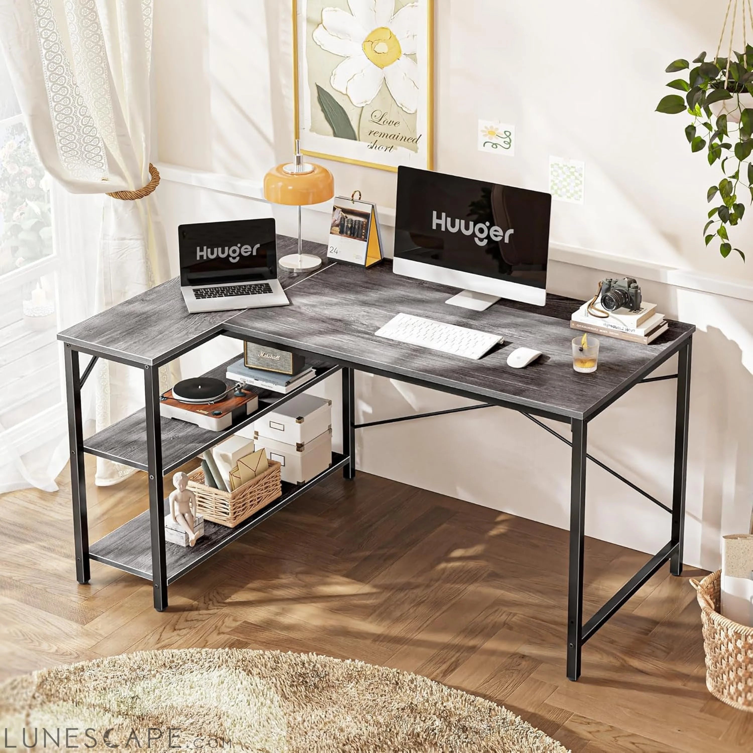 L Shaped Desk, 47 Inches Computer Desk with Reversible Storage LUNESCAPE