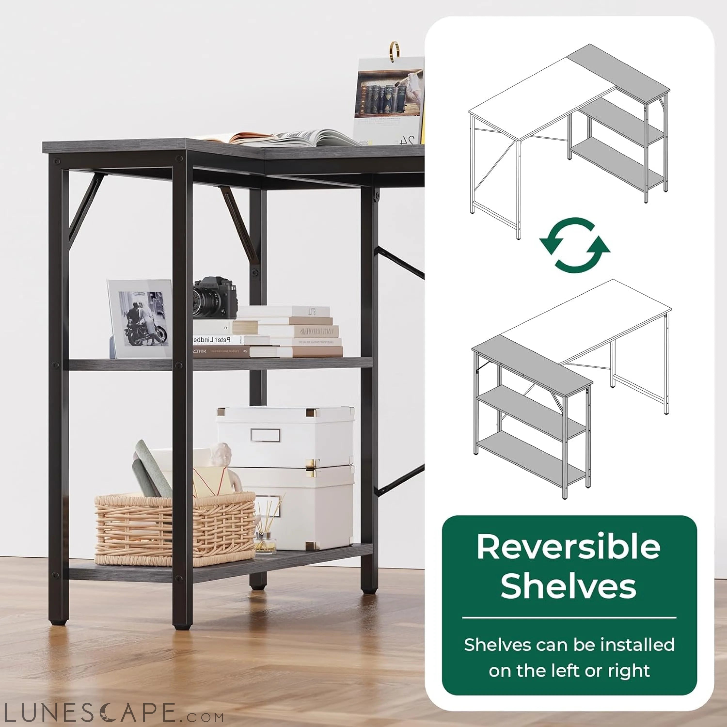 L Shaped Desk, 47 Inches Computer Desk with Reversible Storage LUNESCAPE