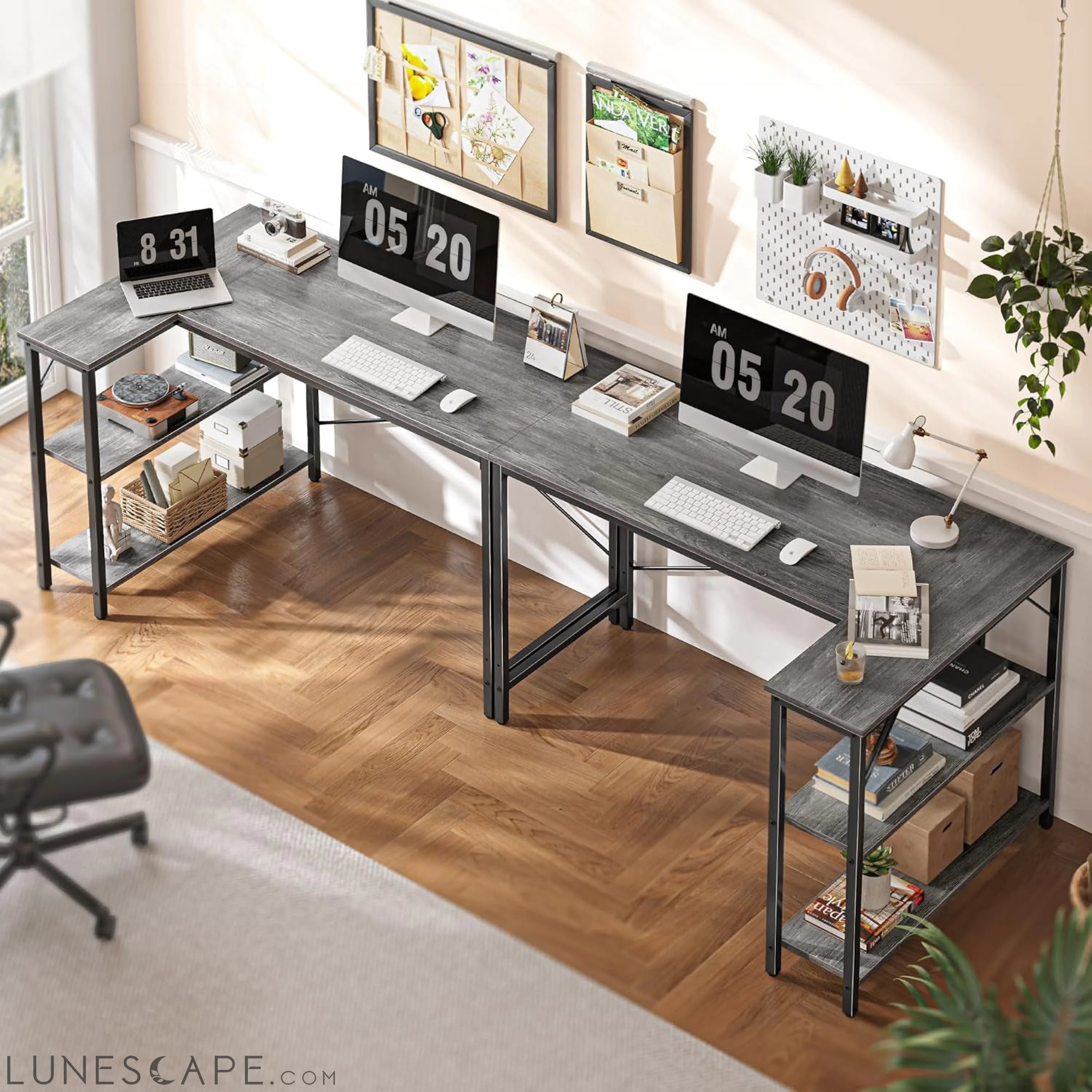 L Shaped Desk, 47 Inches Computer Desk with Reversible Storage LUNESCAPE