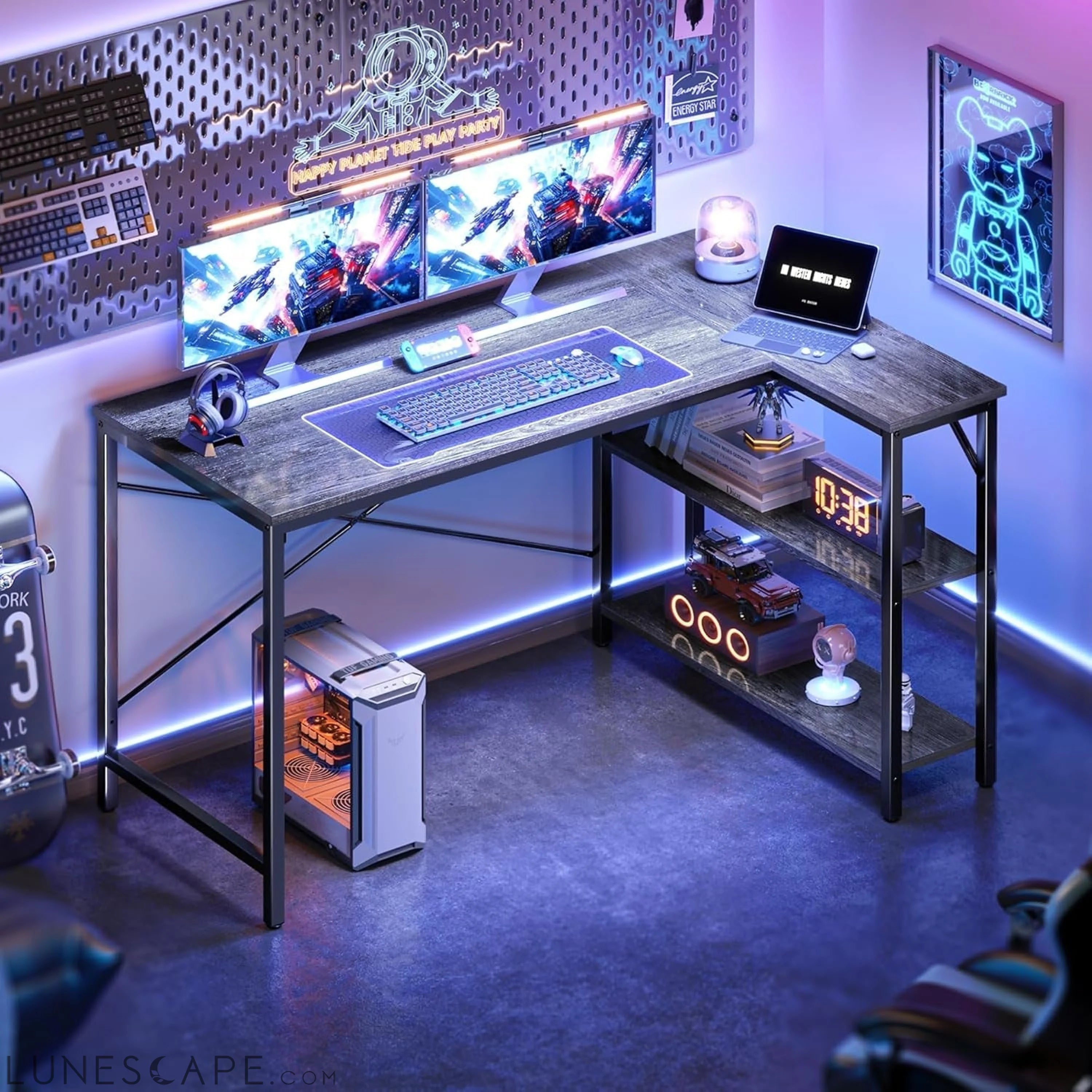 L Shaped Desk, 47 Inches Computer Desk with Reversible Storage LUNESCAPE