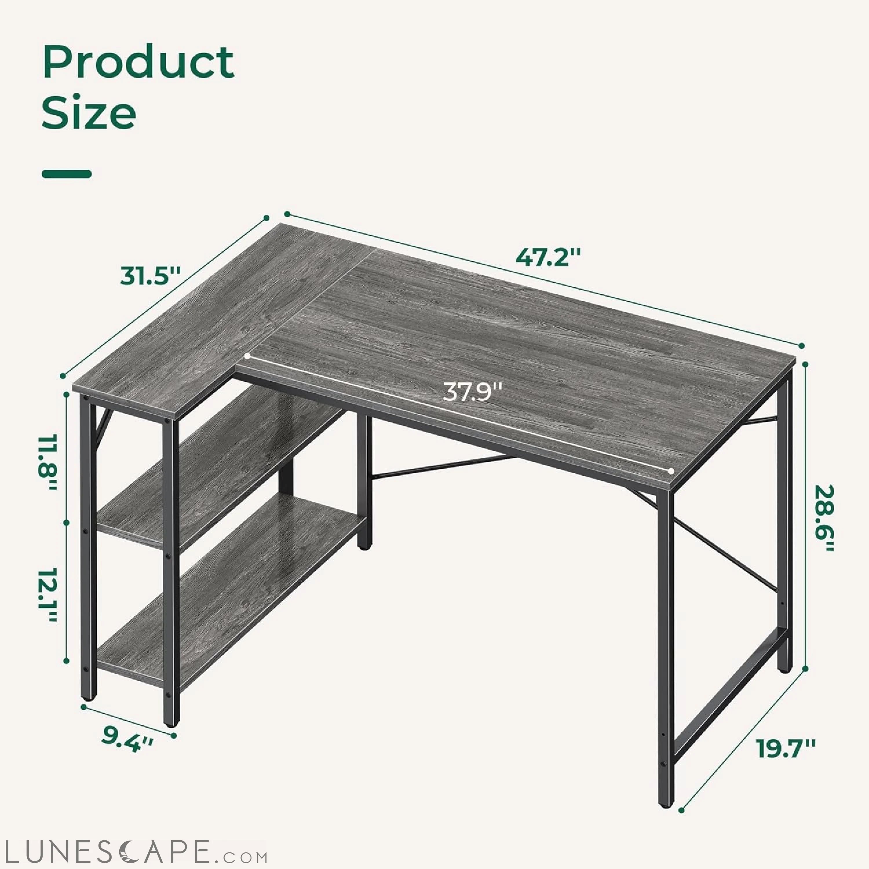 L Shaped Desk, 47 Inches Computer Desk with Reversible Storage LUNESCAPE