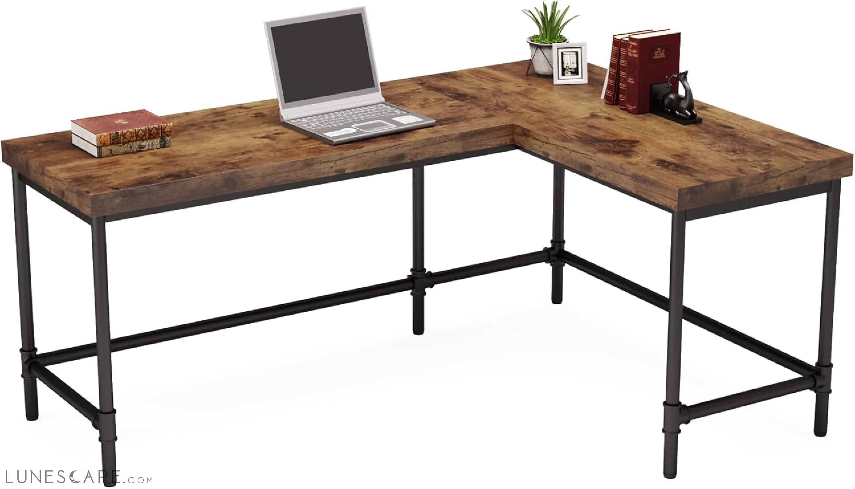 L-Shaped Desk, 67 Inch Industrial Reversible Corner Computer Office LUNESCAPE
