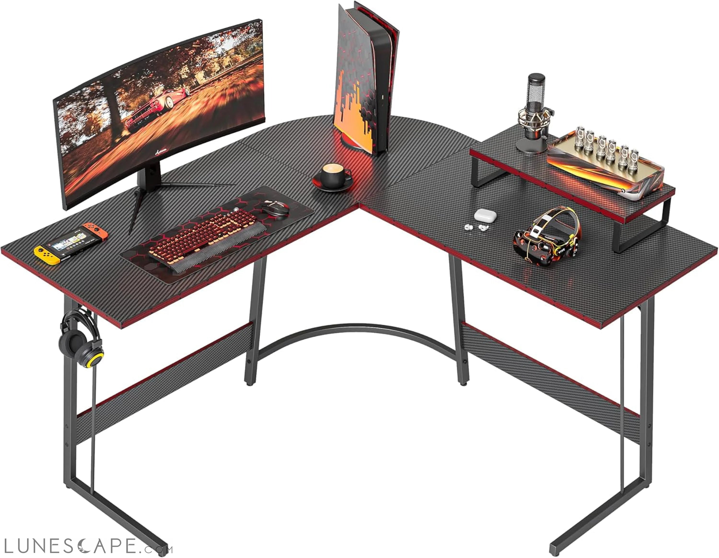L Shaped Desk, Computer Corner Desk, Gaming Desk with Monitor Stand, LUNESCAPE