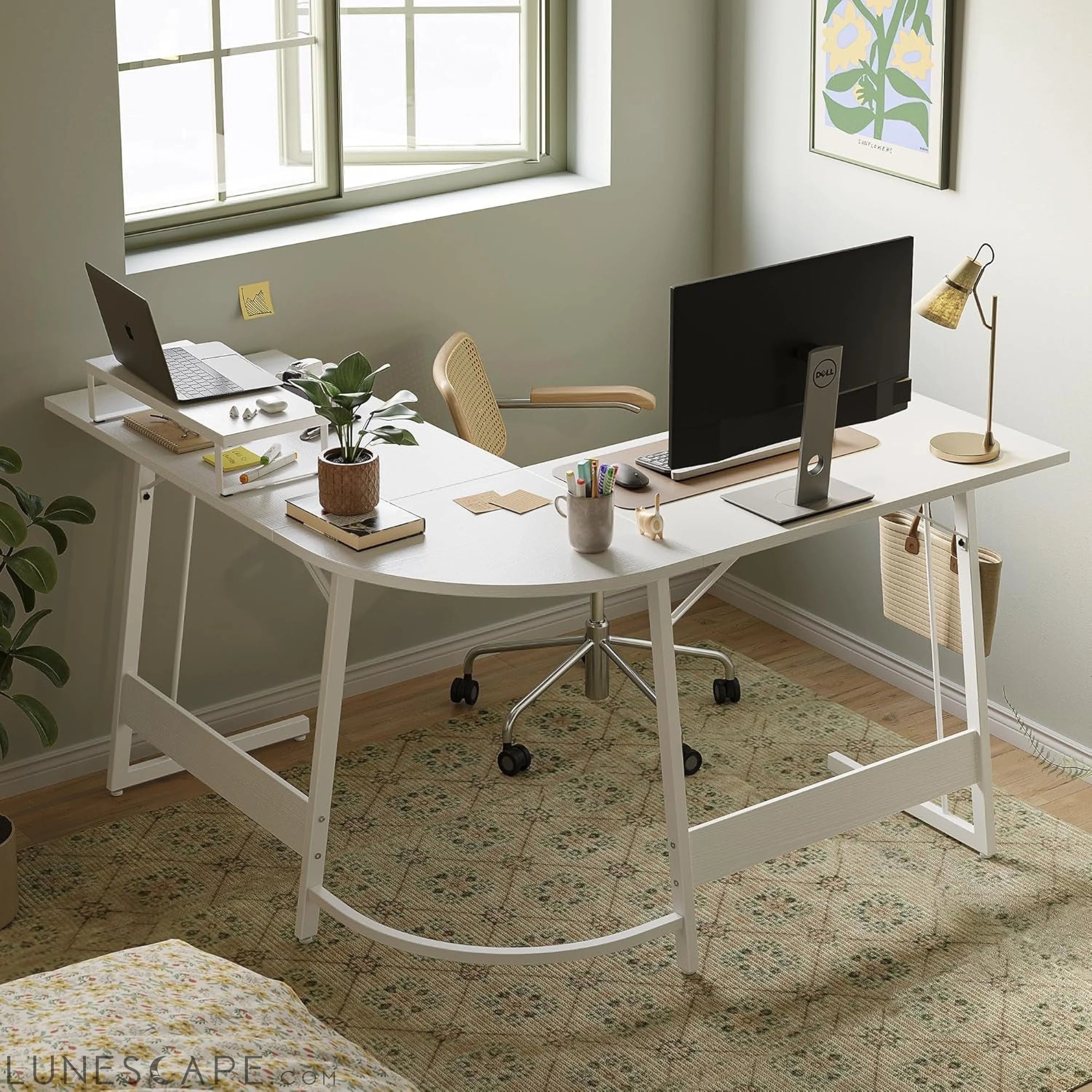 L Shaped Desk, Computer Corner Desk, Gaming Desk with Monitor Stand, LUNESCAPE