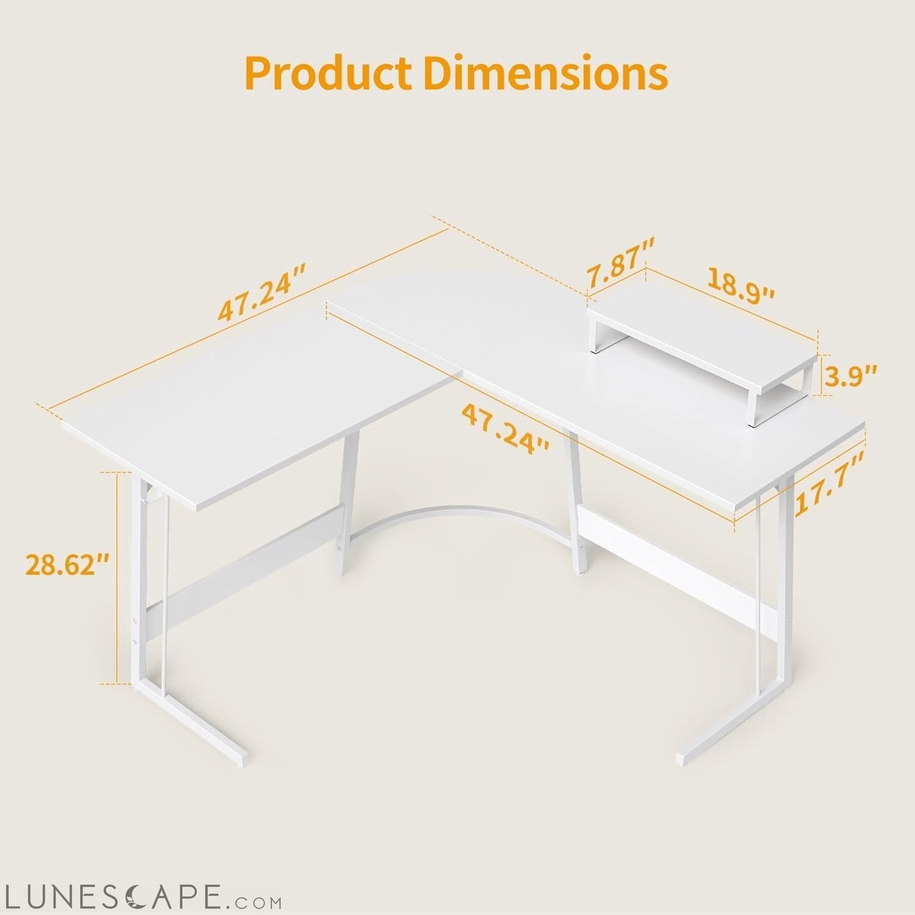 L Shaped Desk, Computer Corner Desk, Gaming Desk with Monitor Stand, LUNESCAPE