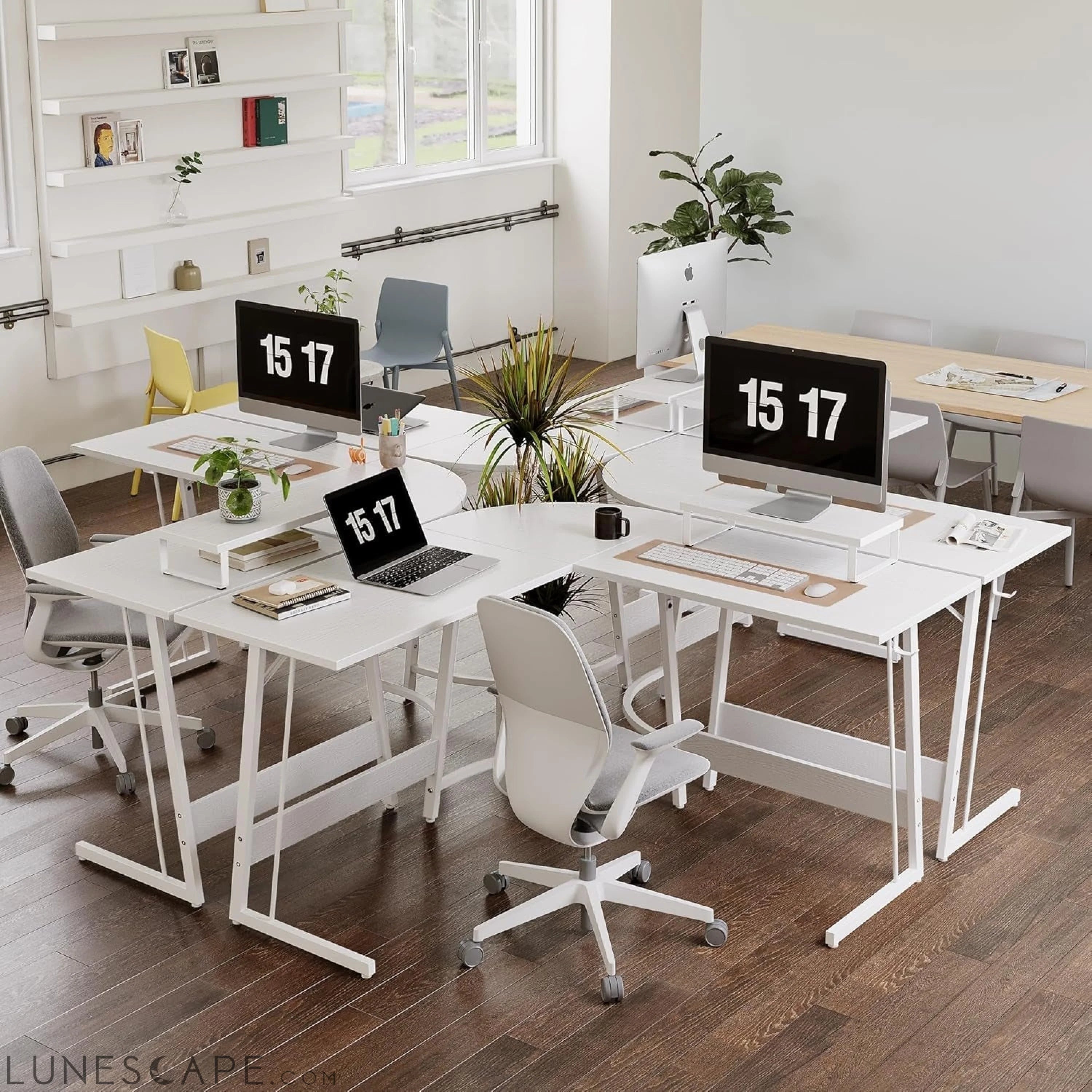 L Shaped Desk, Computer Corner Desk, Gaming Desk with Monitor Stand, LUNESCAPE