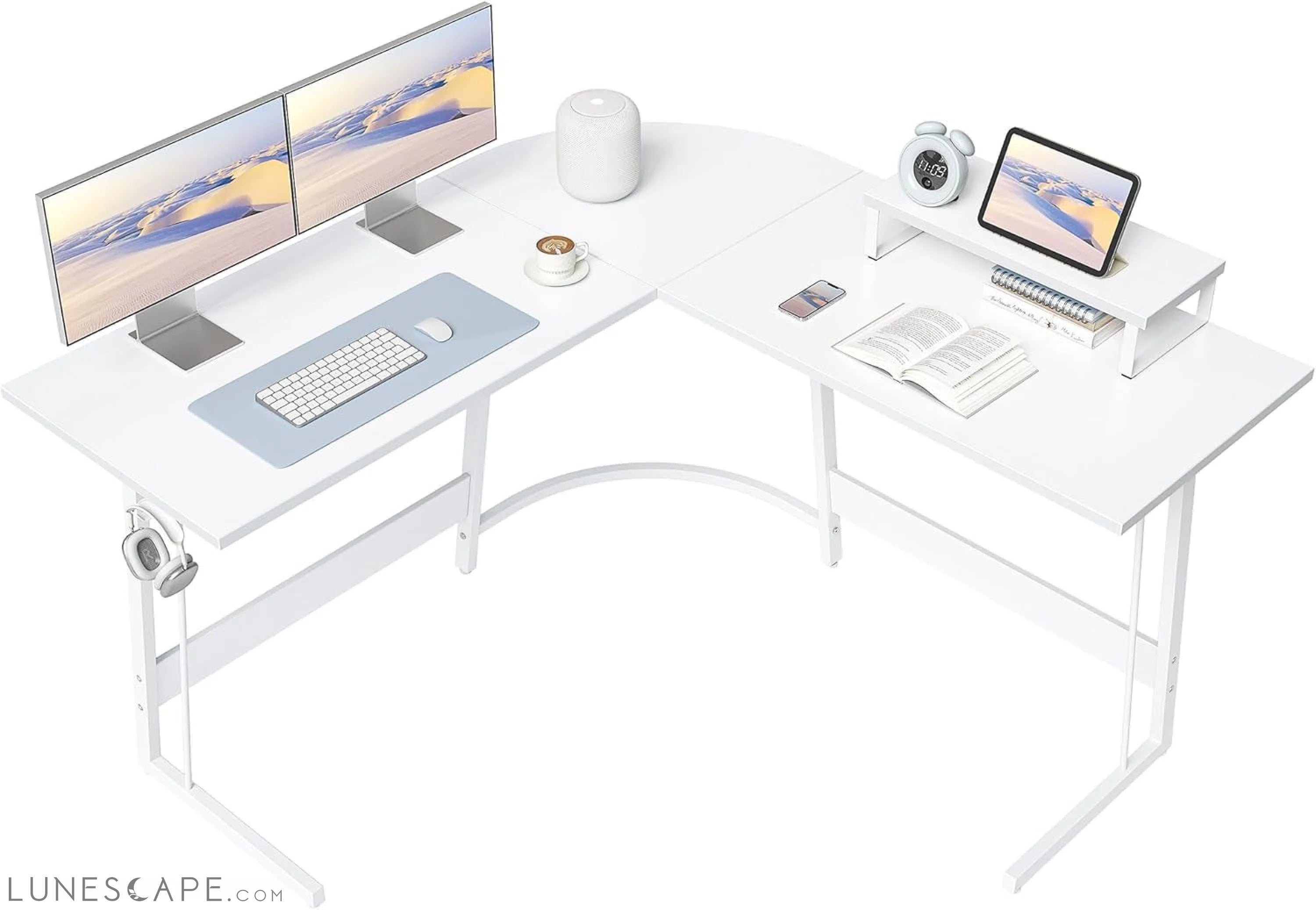 L Shaped Desk, Computer Corner Desk, Gaming Desk with Monitor Stand, LUNESCAPE