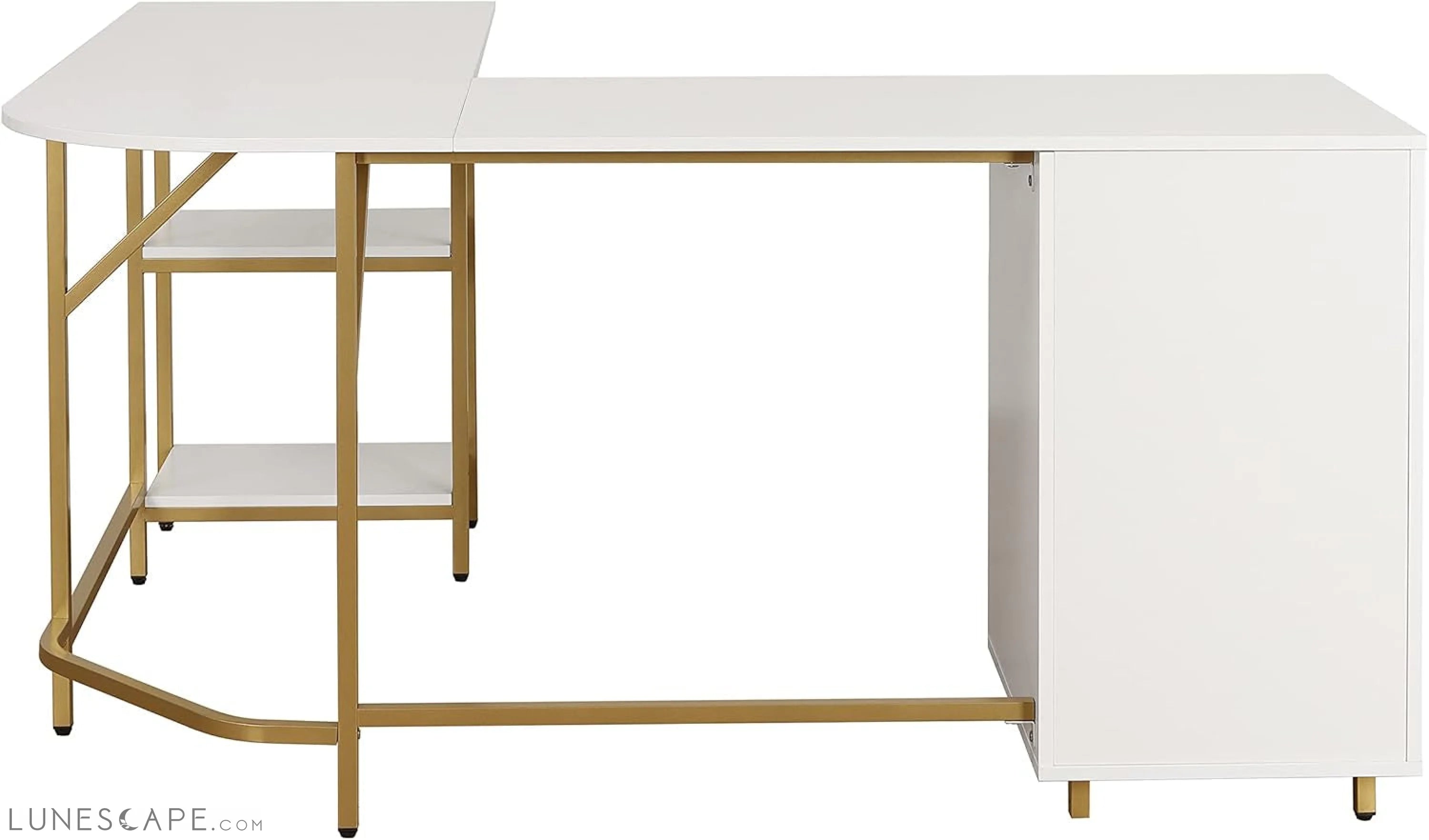 L Shaped Desk - Two-Toned Computer Desk with Drawers & Storage Shelves LUNESCAPE