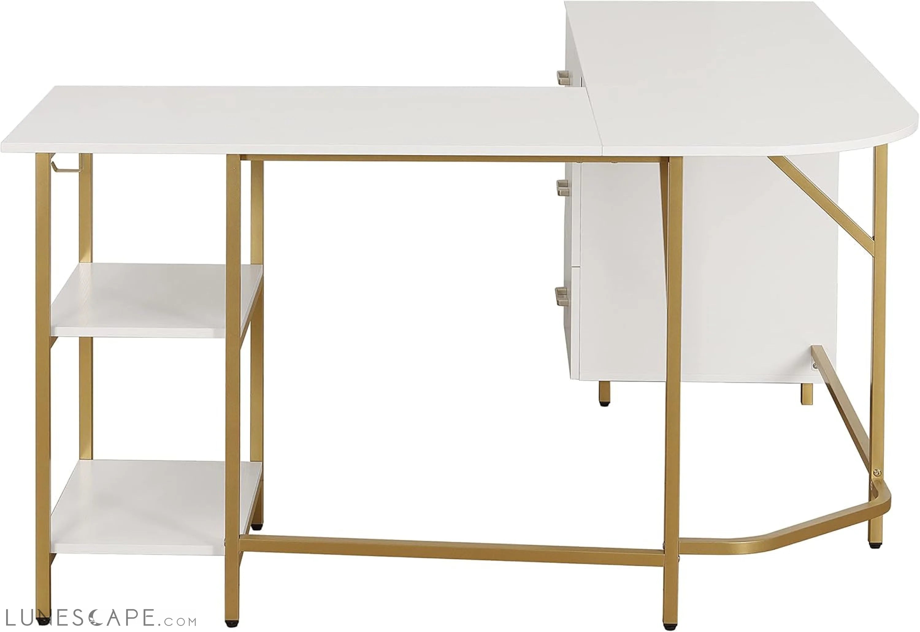 L Shaped Desk - Two-Toned Computer Desk with Drawers & Storage Shelves LUNESCAPE