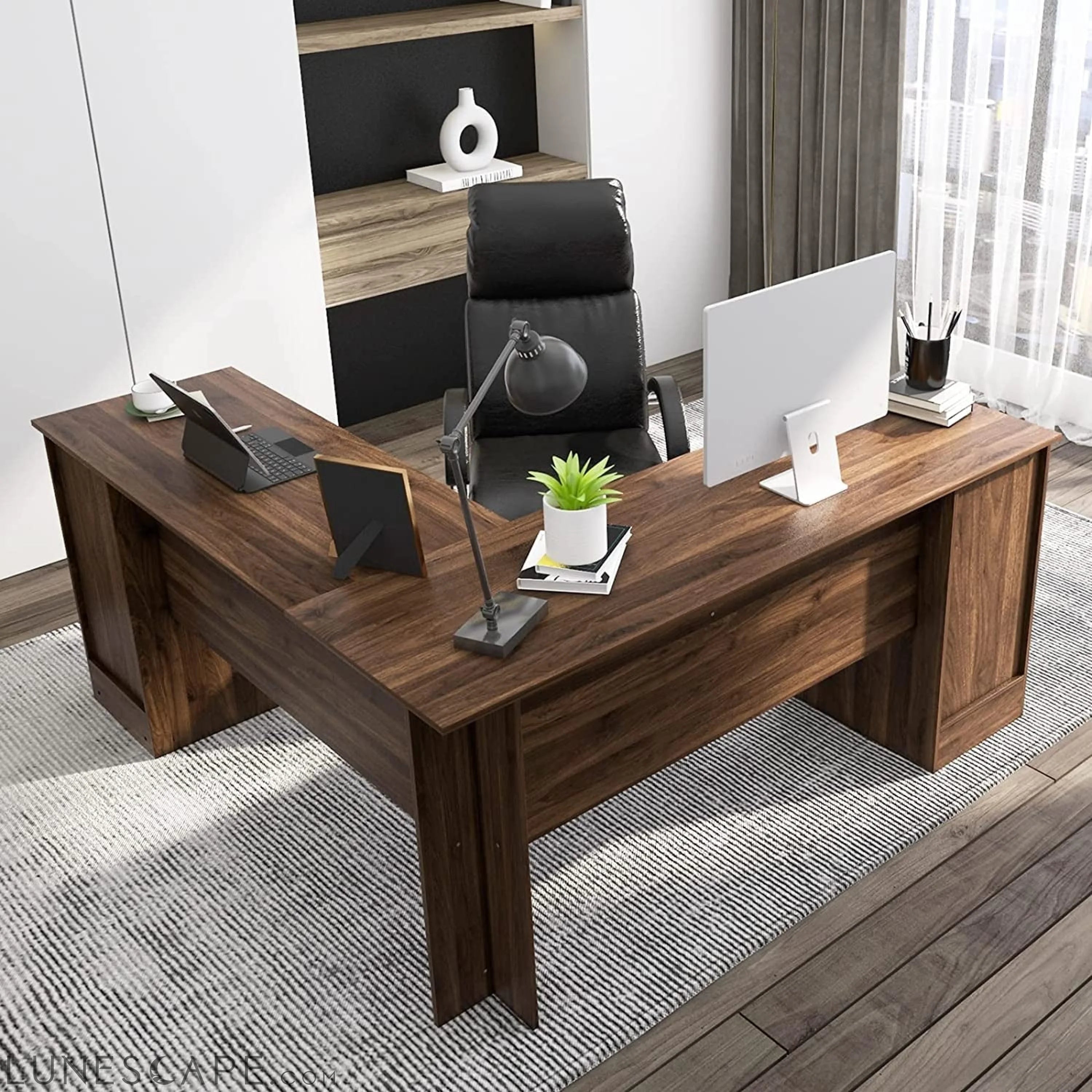 L-Shaped Desk with Storage & Keyboard Tray LUNESCAPE