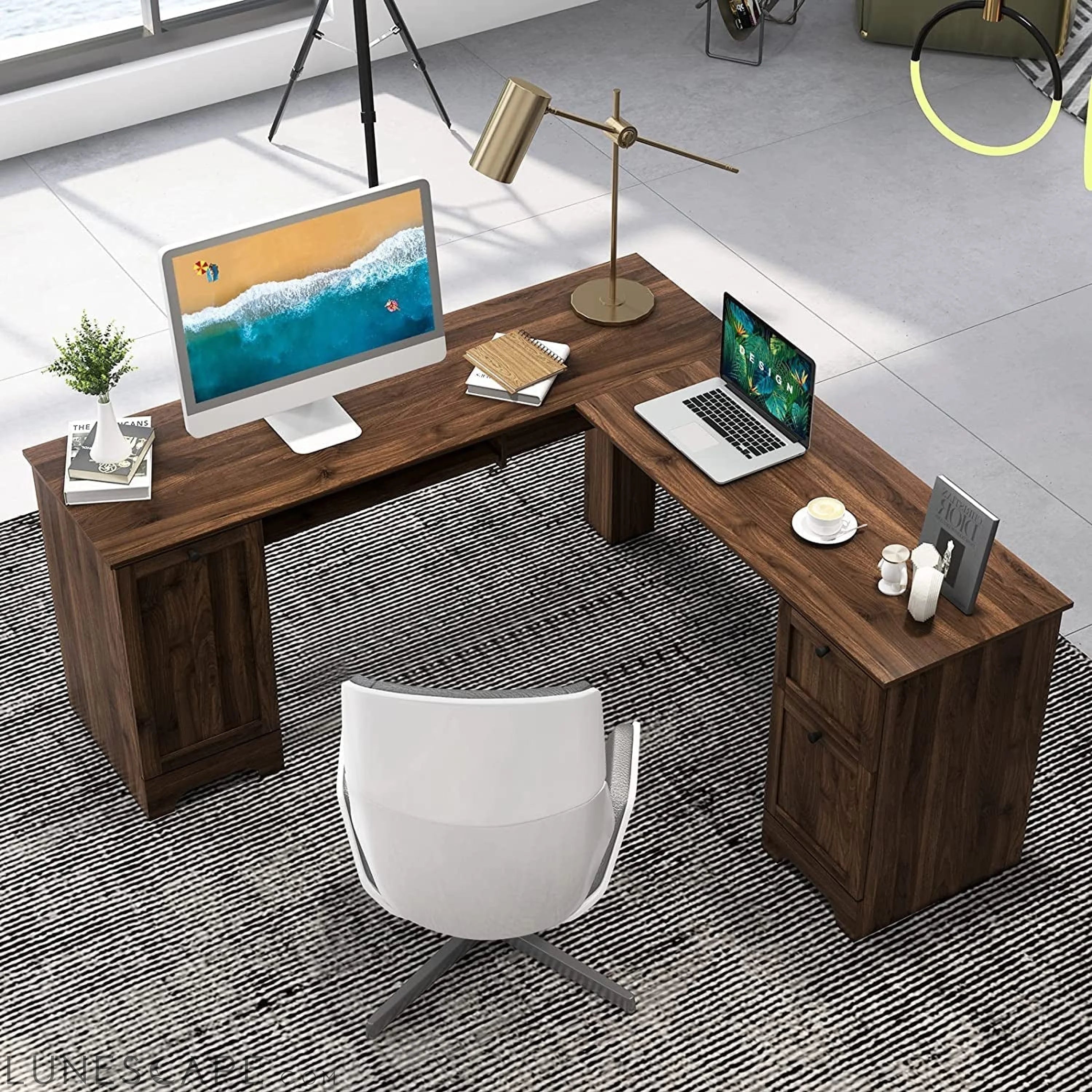 L-Shaped Desk with Storage & Keyboard Tray LUNESCAPE