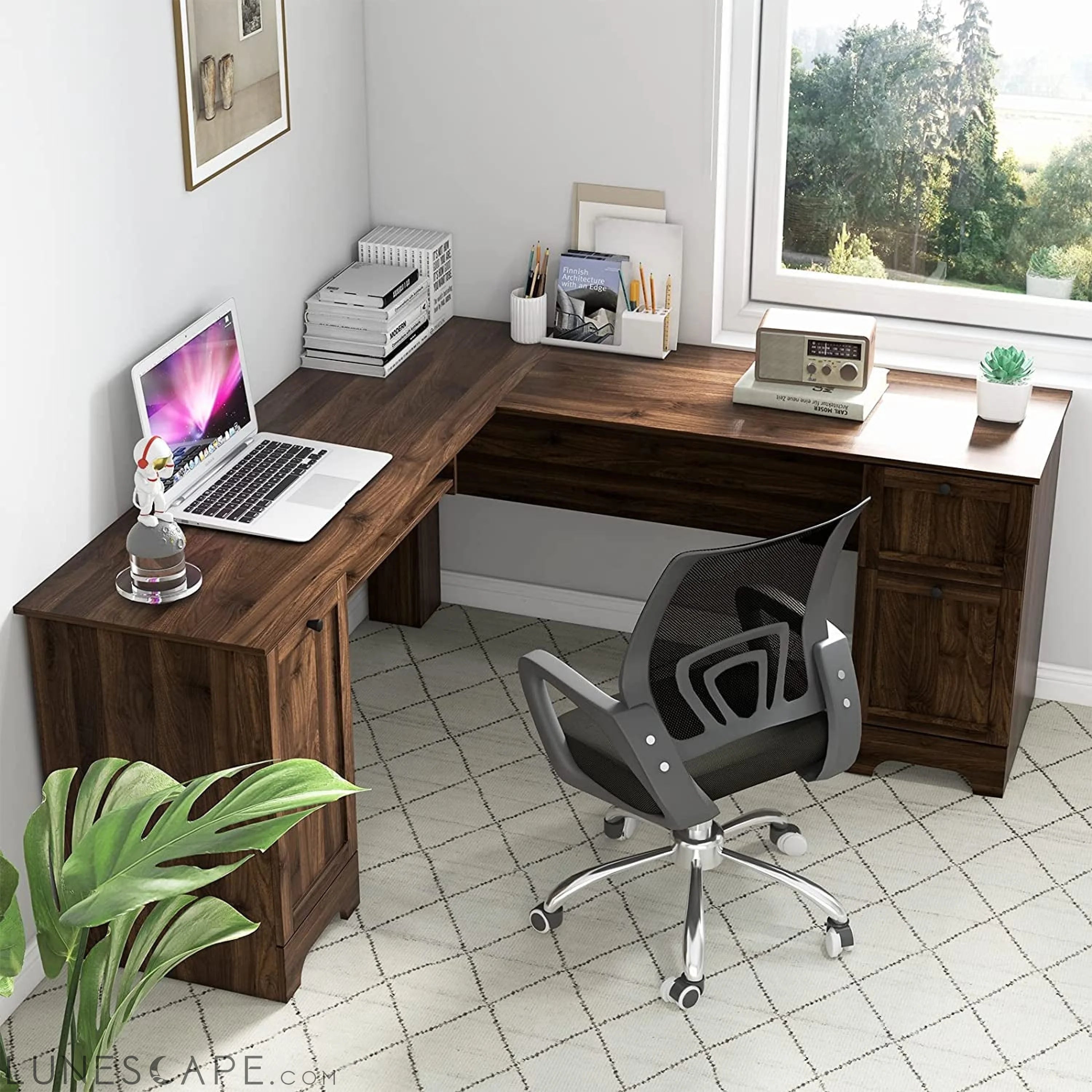 L-Shaped Desk with Storage & Keyboard Tray LUNESCAPE
