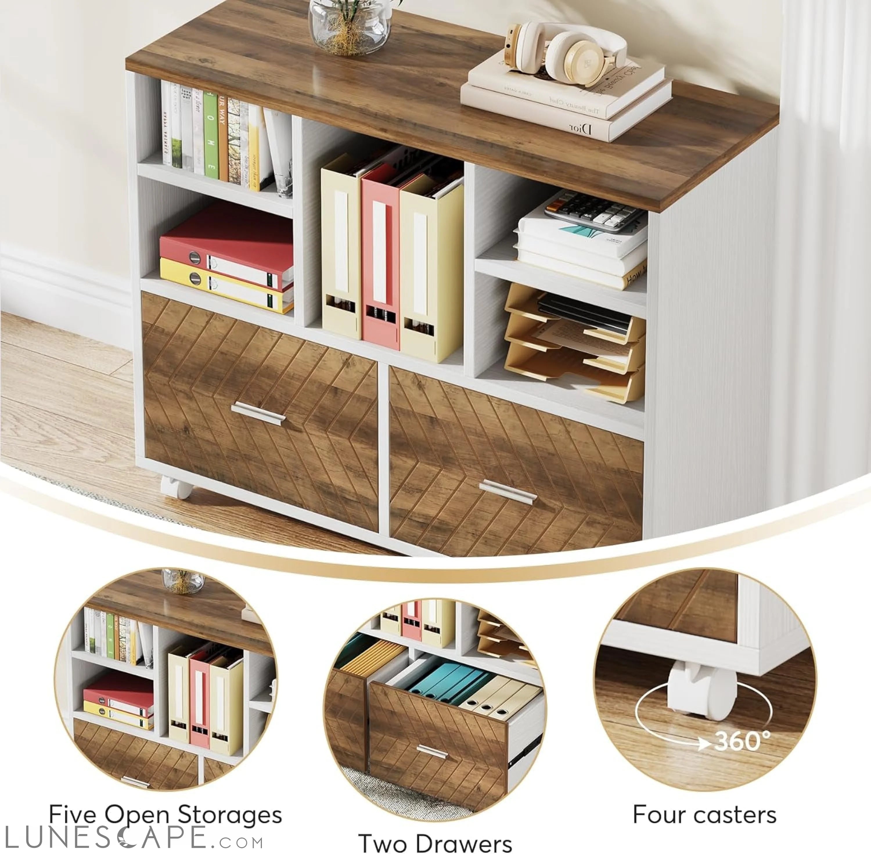 L-Shaped Executive Desk with Reversible File Cabinet, 63" Office Desk LUNESCAPE