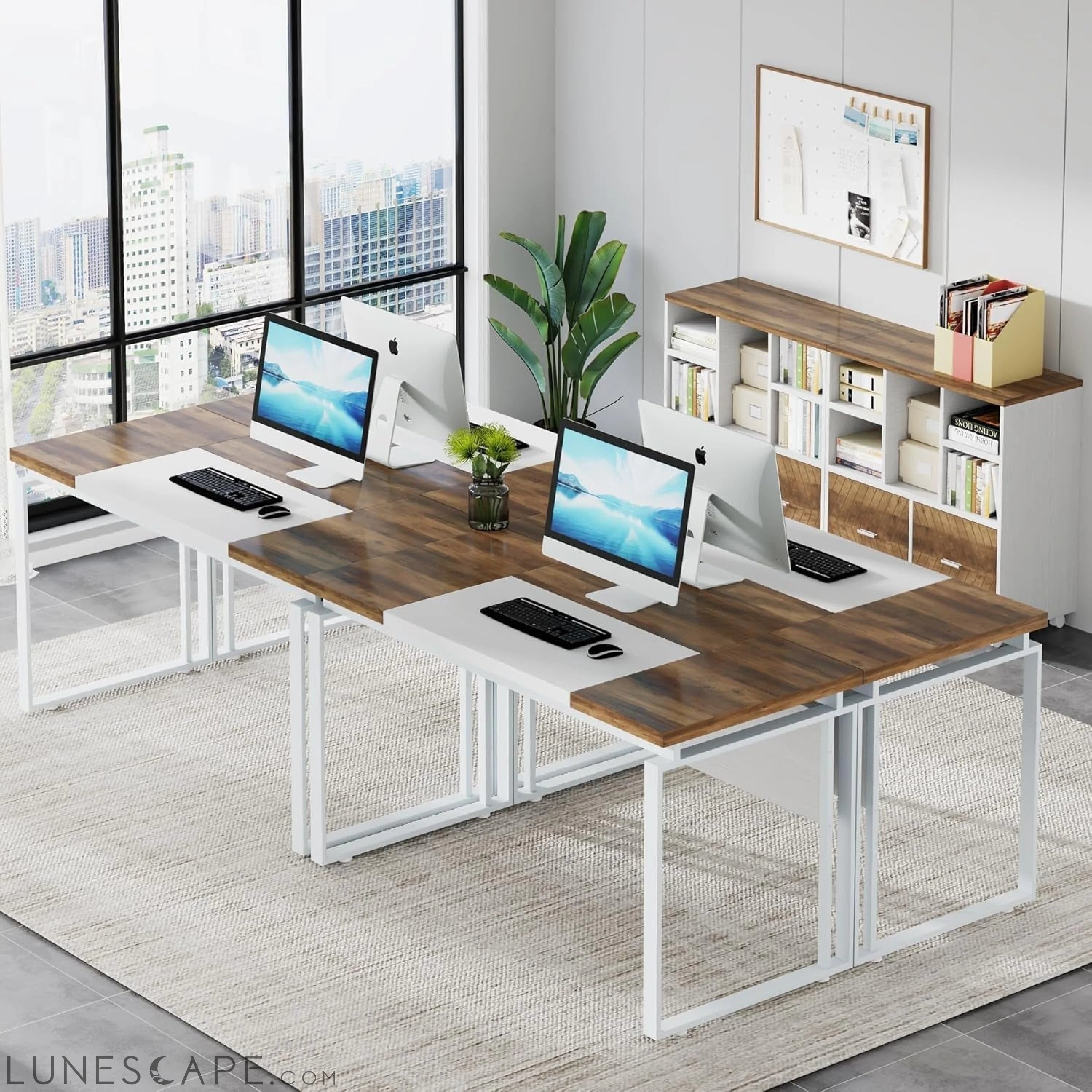 L-Shaped Executive Desk with Reversible File Cabinet, 63" Office Desk LUNESCAPE