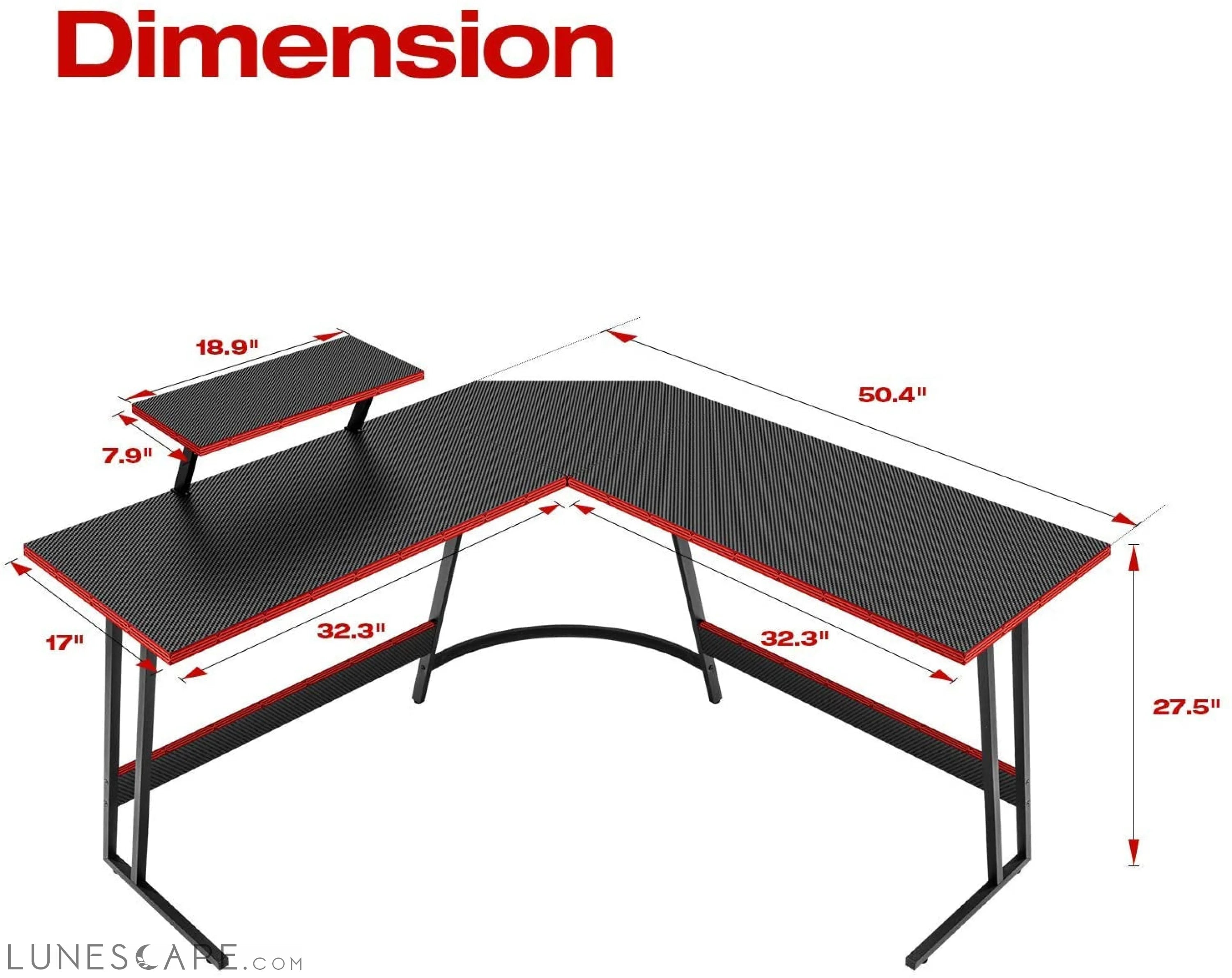 L Shaped Gaming Desk Computer Corner Desk PC Gaming Desk Table with LUNESCAPE