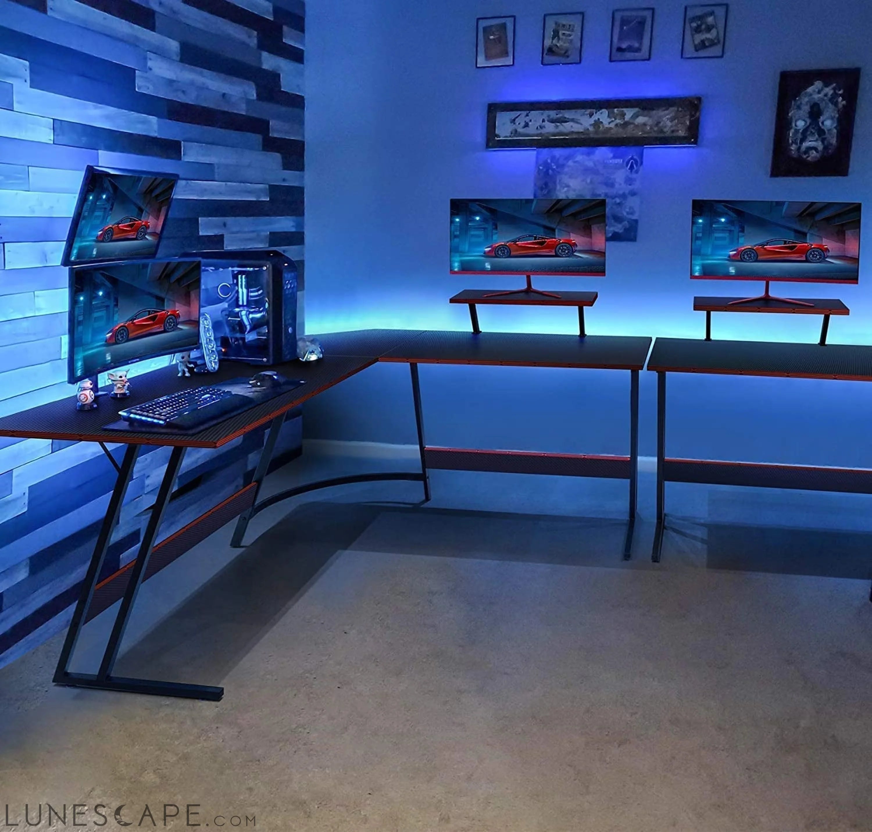 L Shaped Gaming Desk Computer Corner Desk PC Gaming Desk Table with LUNESCAPE