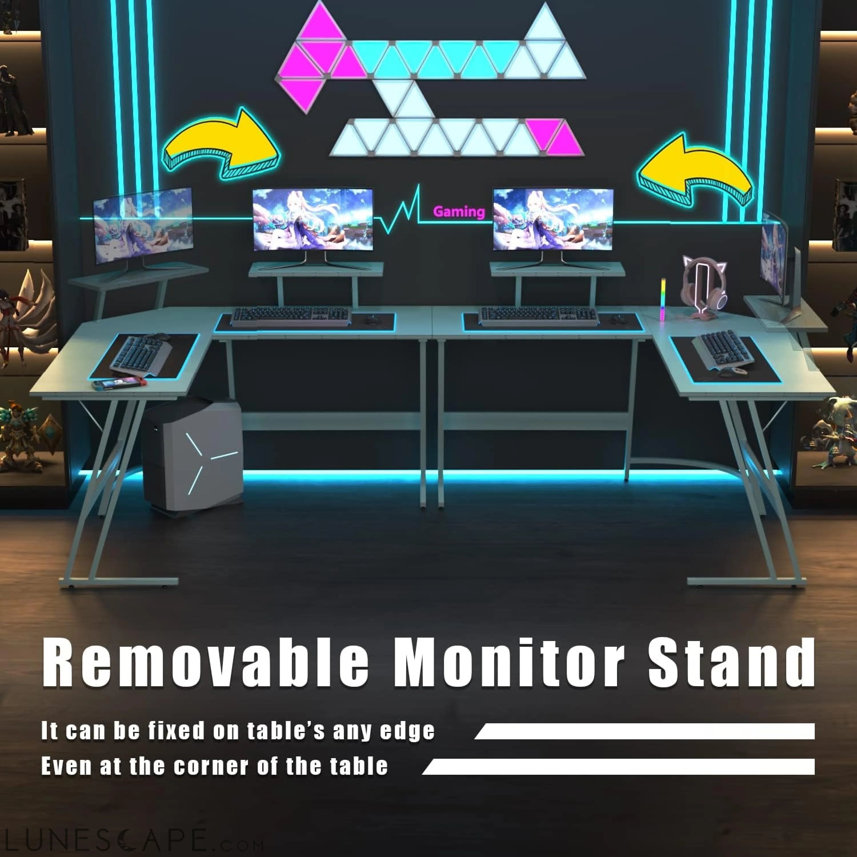 L Shaped Gaming Desk Computer Corner Desk PC Gaming Desk Table with LUNESCAPE