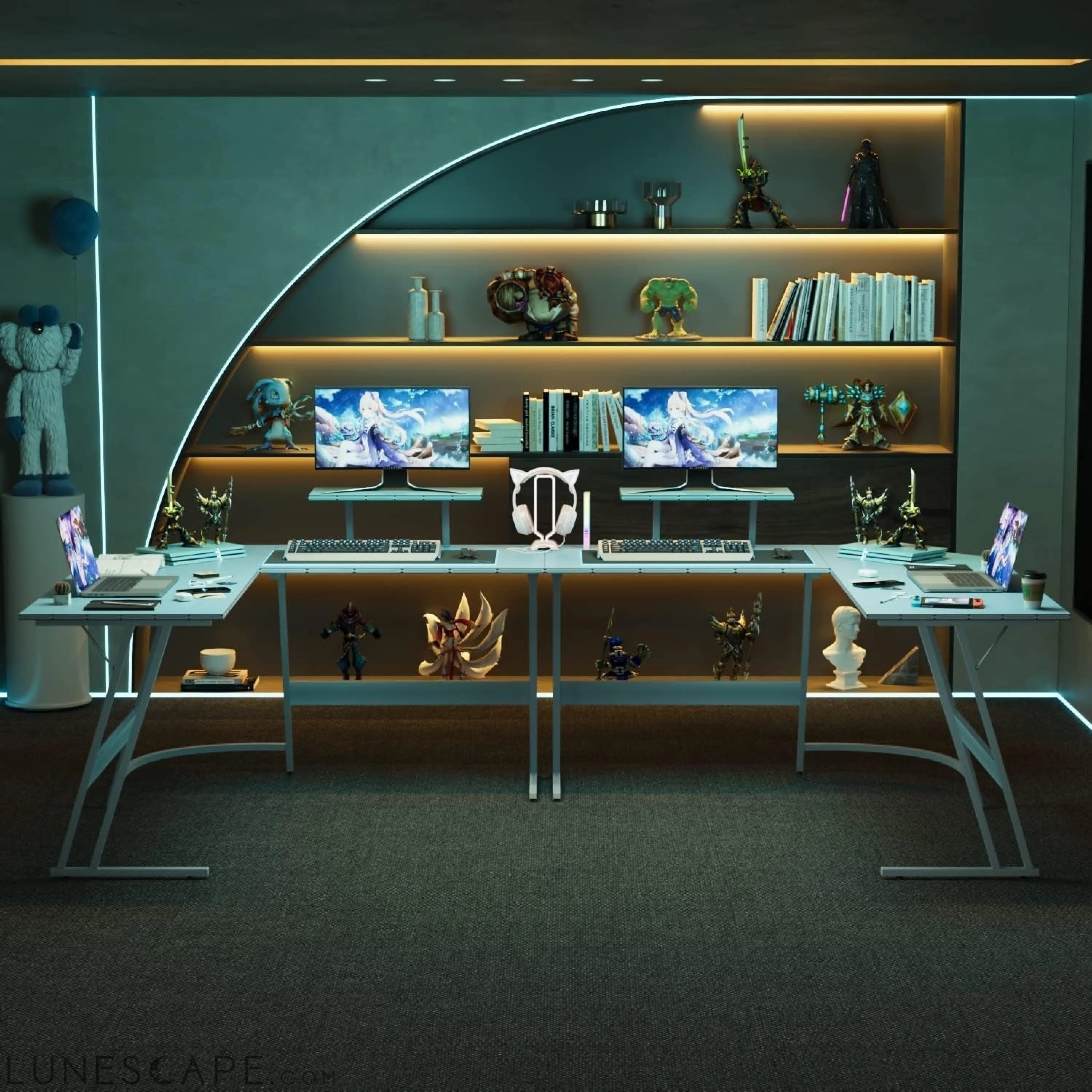 L Shaped Gaming Desk Computer Corner Desk PC Gaming Desk Table with LUNESCAPE
