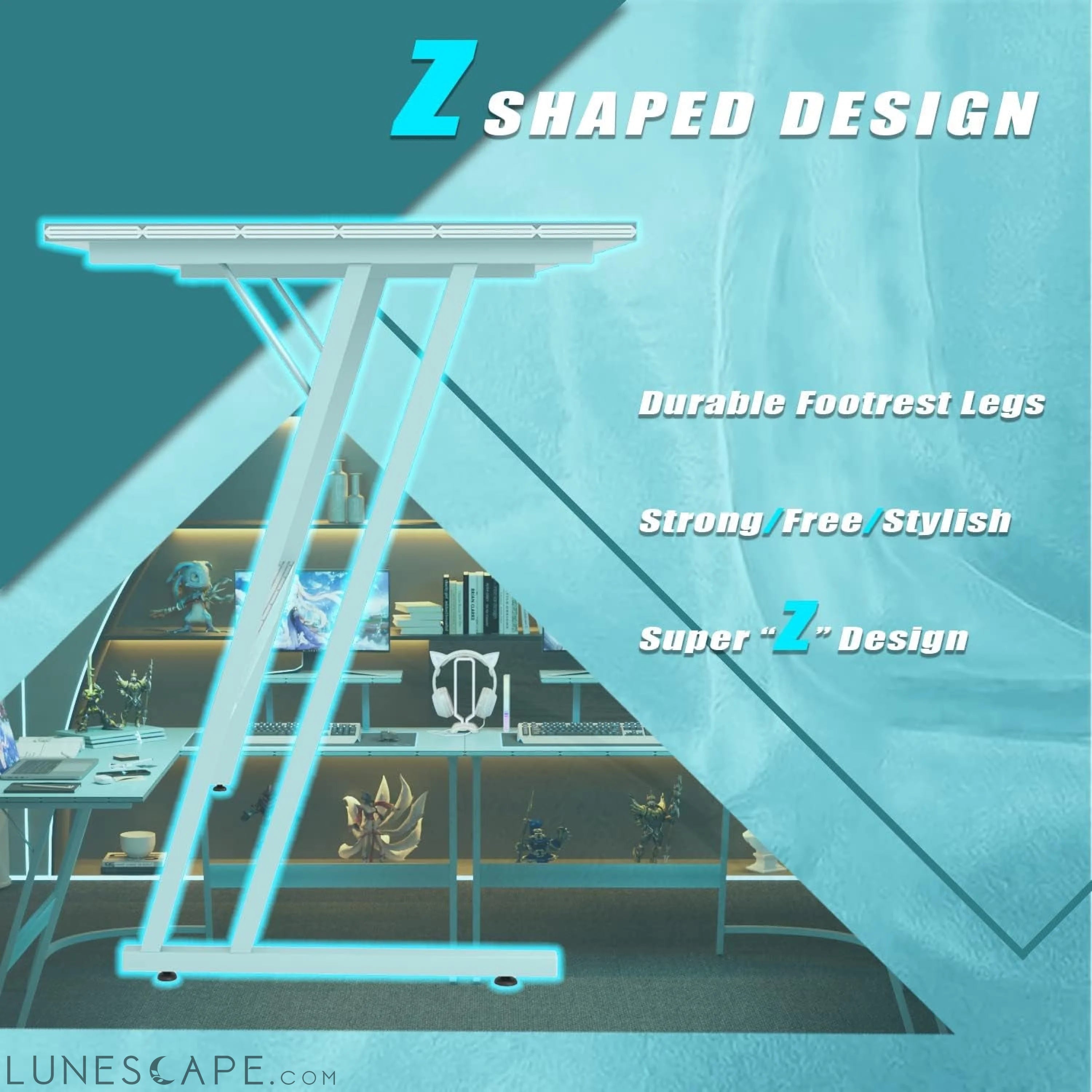 L Shaped Gaming Desk Computer Corner Desk PC Gaming Desk Table with LUNESCAPE