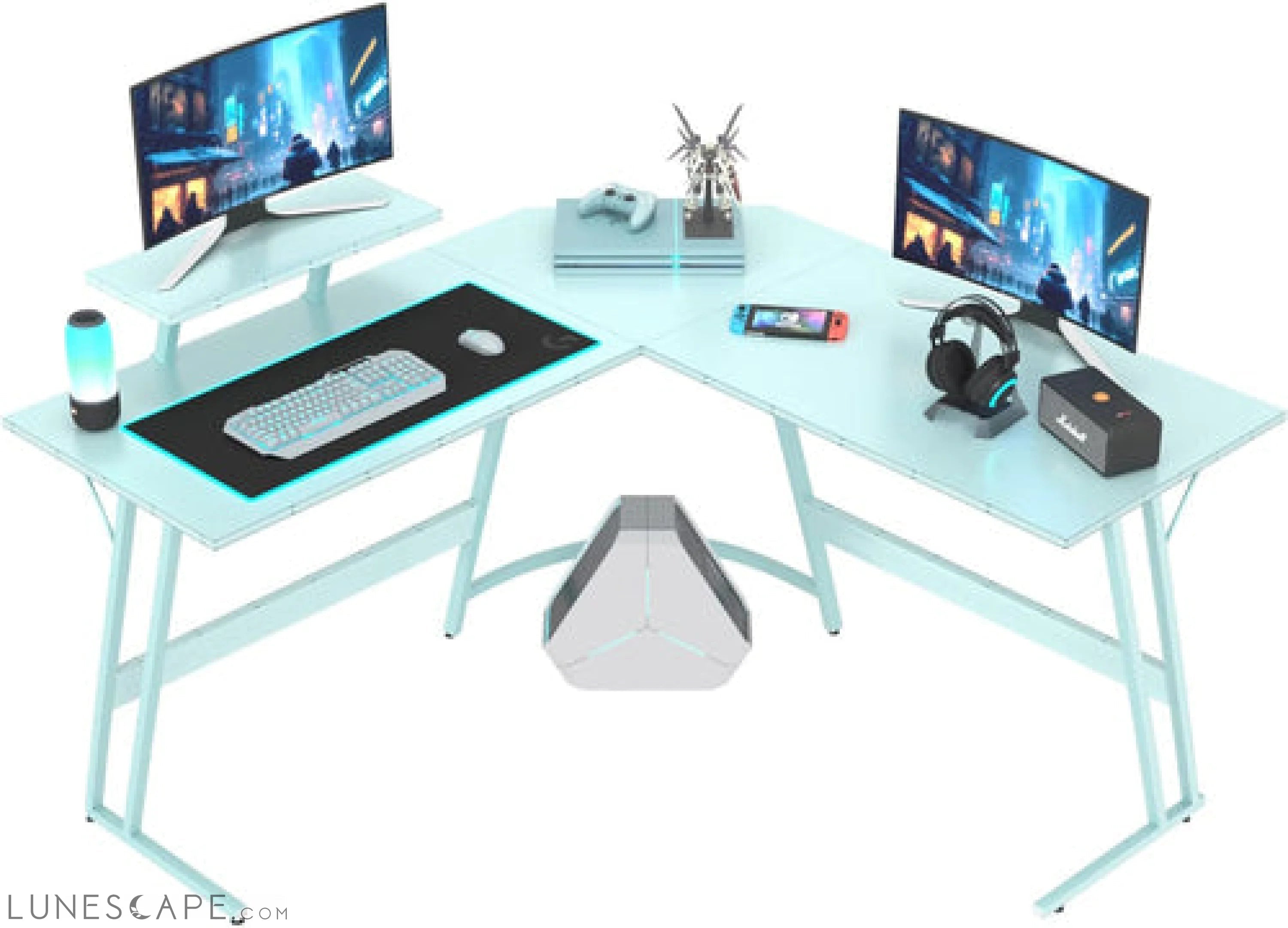L Shaped Gaming Desk Computer Corner Desk PC Gaming Desk Table with LUNESCAPE