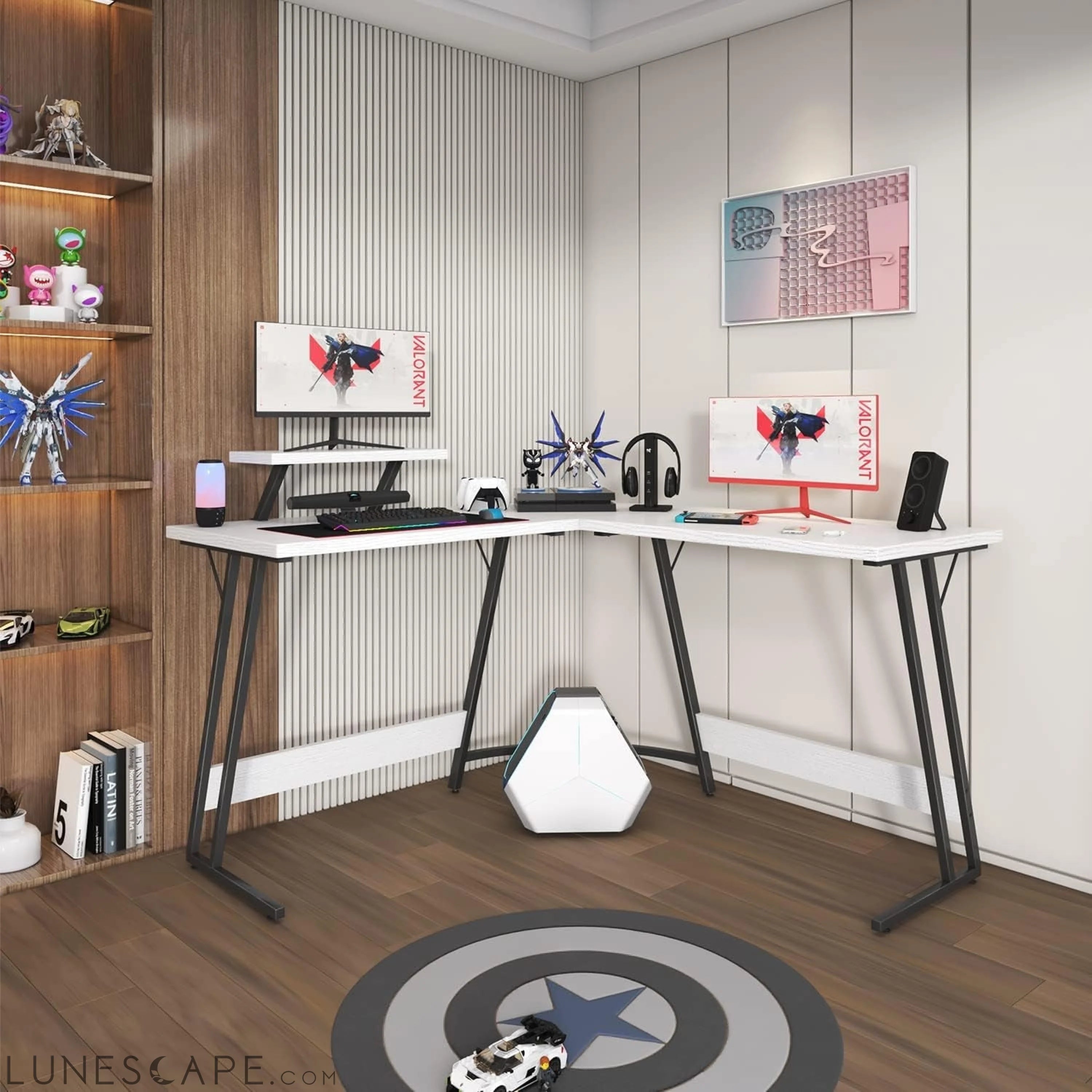 L Shaped Gaming Desk Computer Corner Desk PC Gaming Desk Table with LUNESCAPE