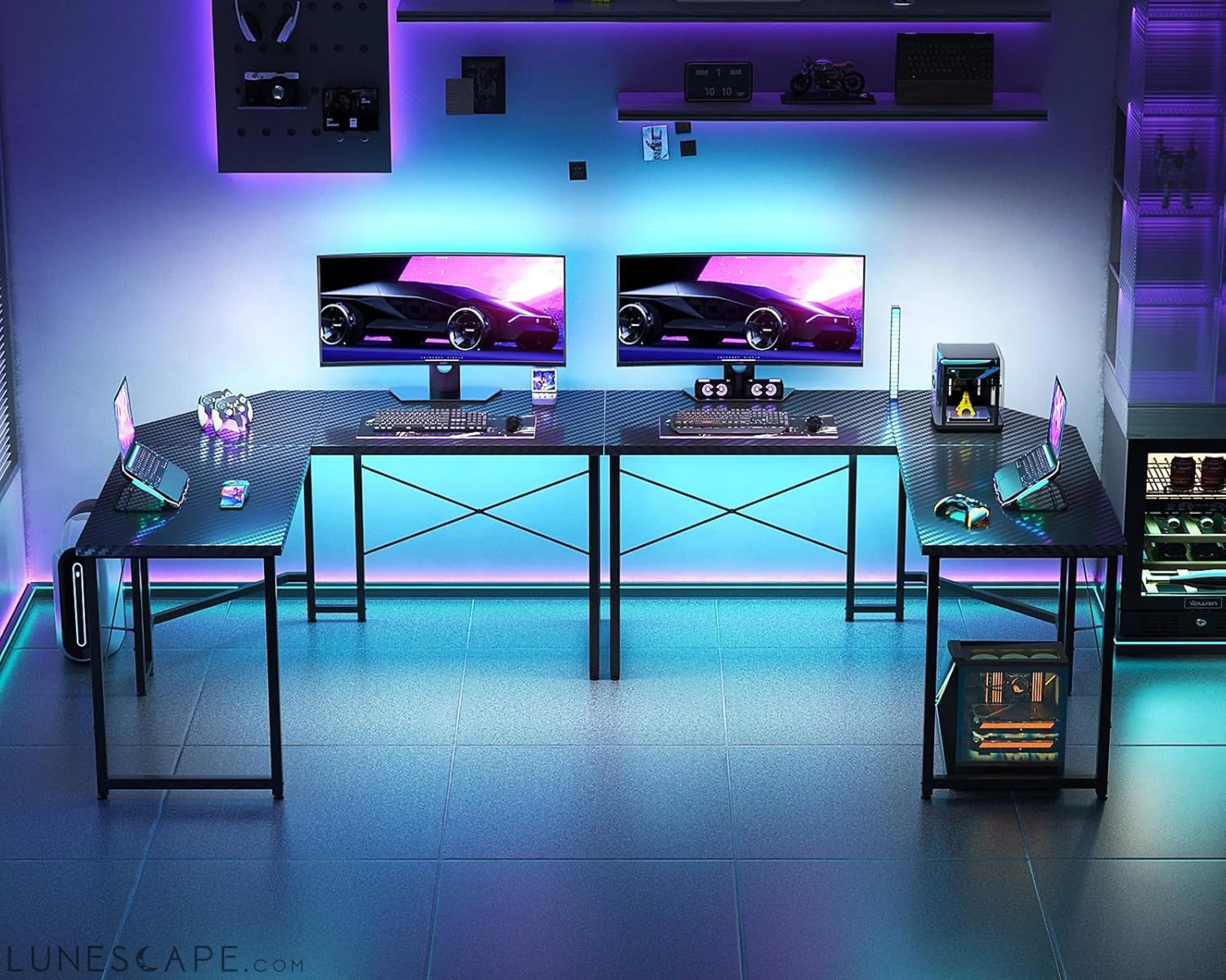 L Shaped Gaming Desk, Corner Desk Gaming Table for Home Office, LUNESCAPE