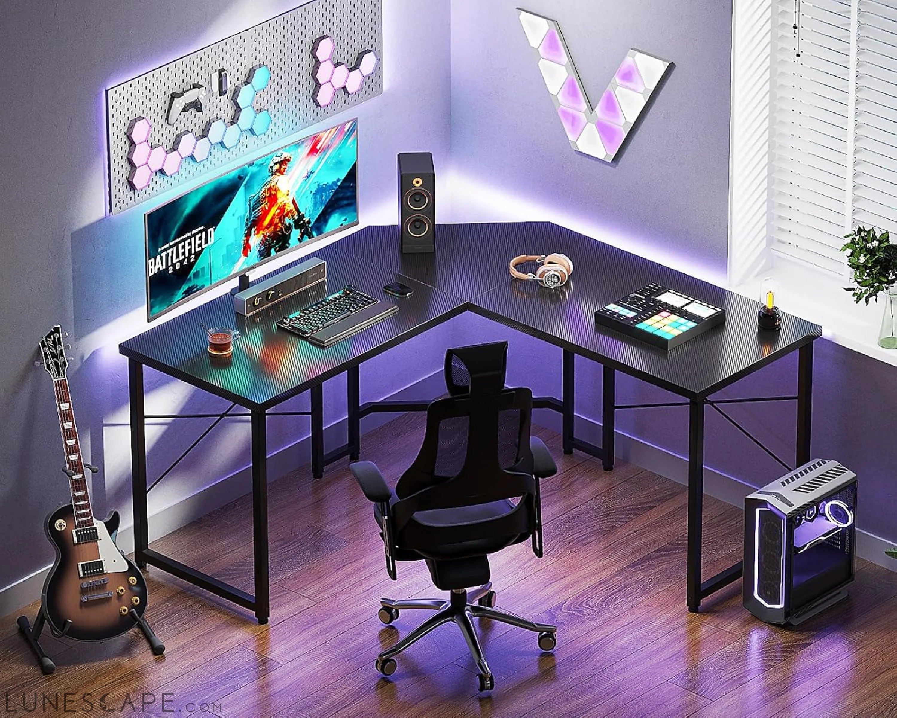 L Shaped Gaming Desk, Corner Desk Gaming Table for Home Office, LUNESCAPE
