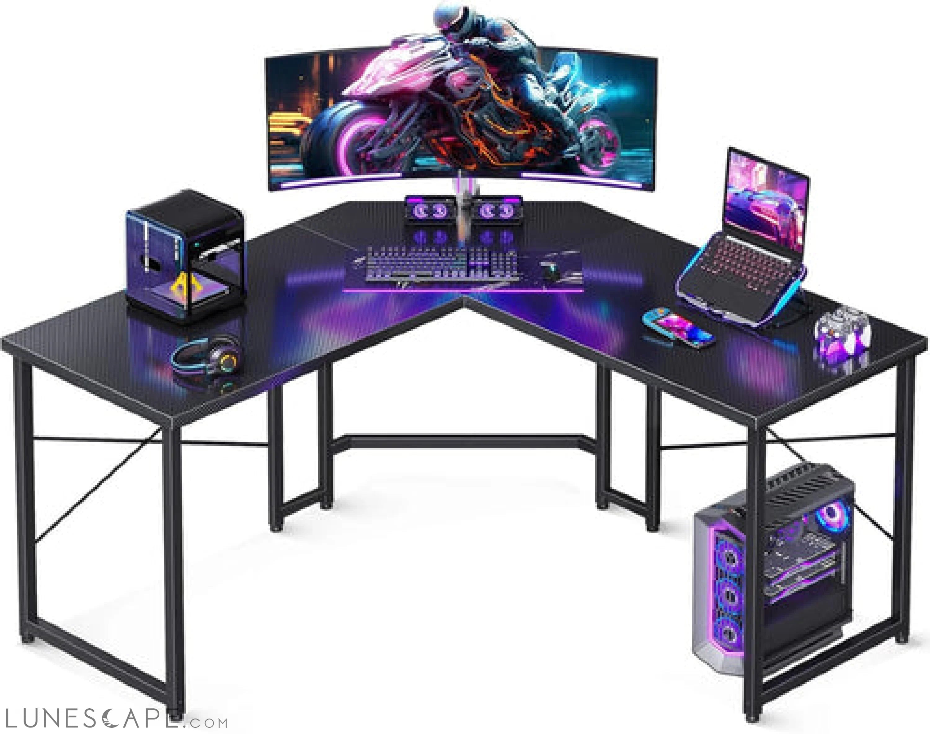 L Shaped Gaming Desk, Corner Desk Gaming Table for Home Office, LUNESCAPE