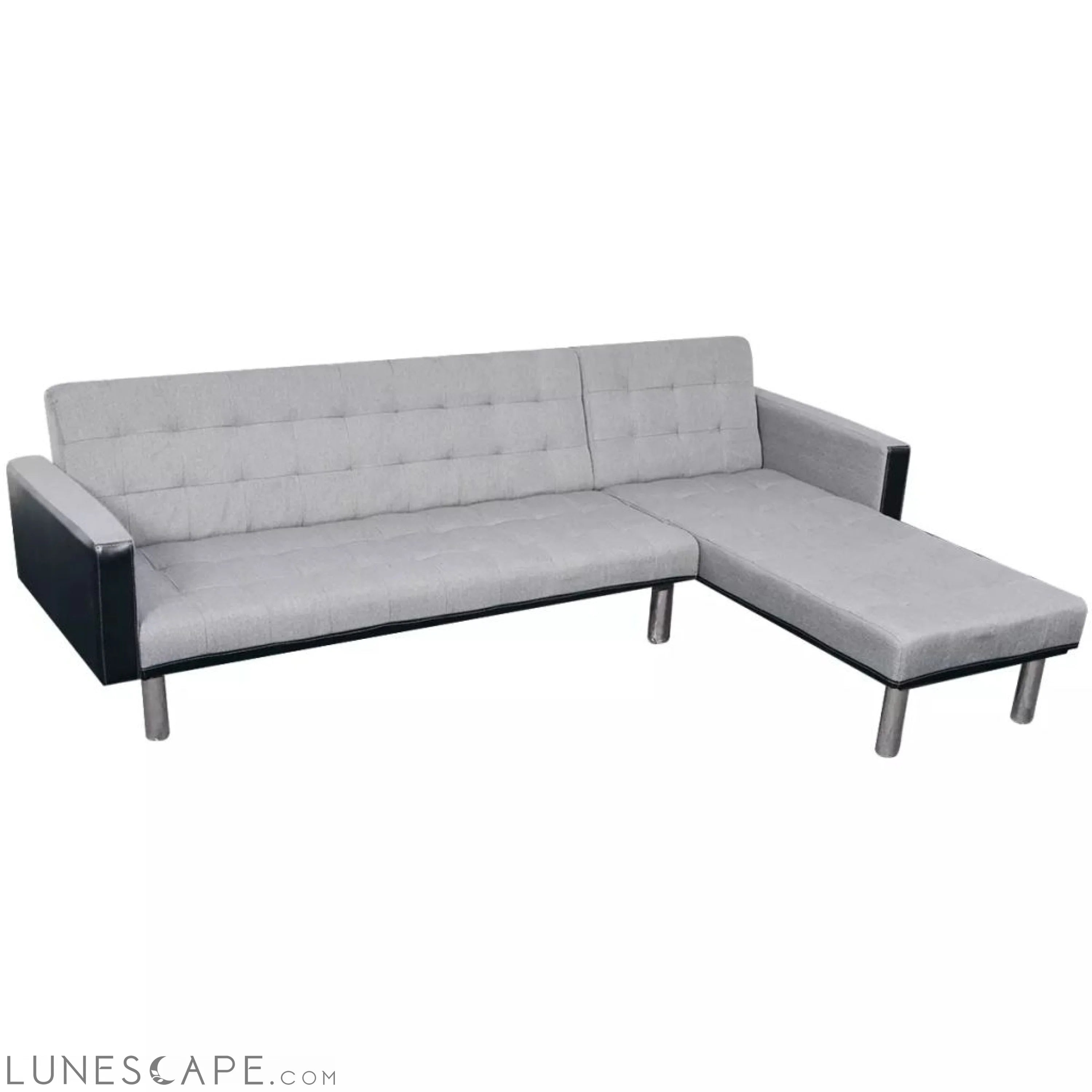 L-shaped Sofa Bed Fabric Black and Gray LUNESCAPE