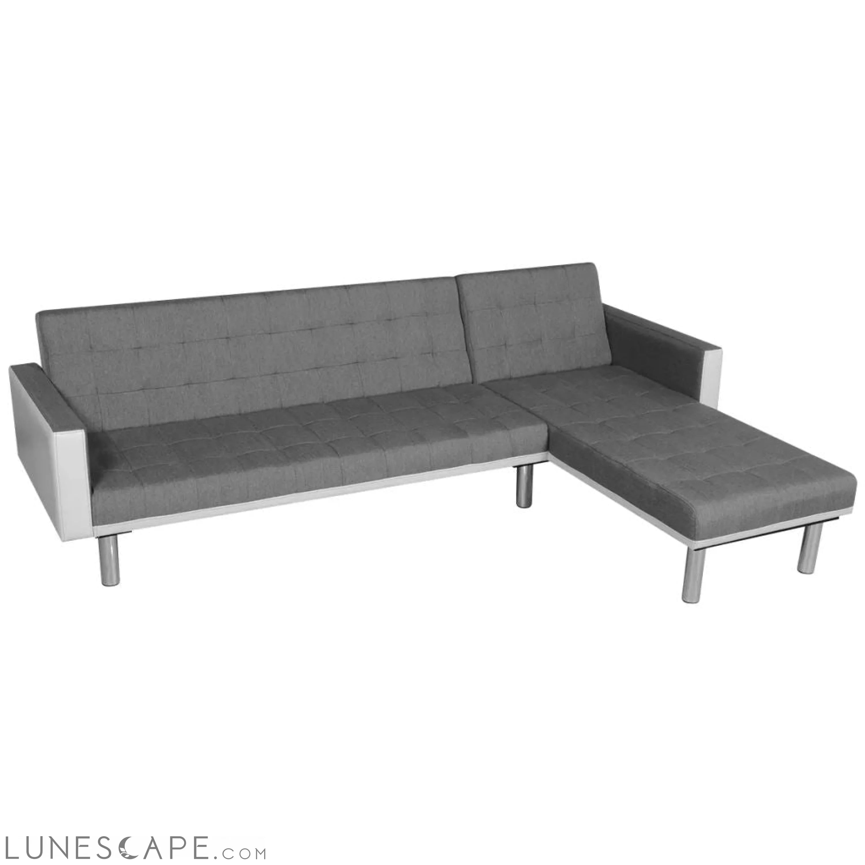 L-shaped Sofa Bed Fabric Black and Gray LUNESCAPE