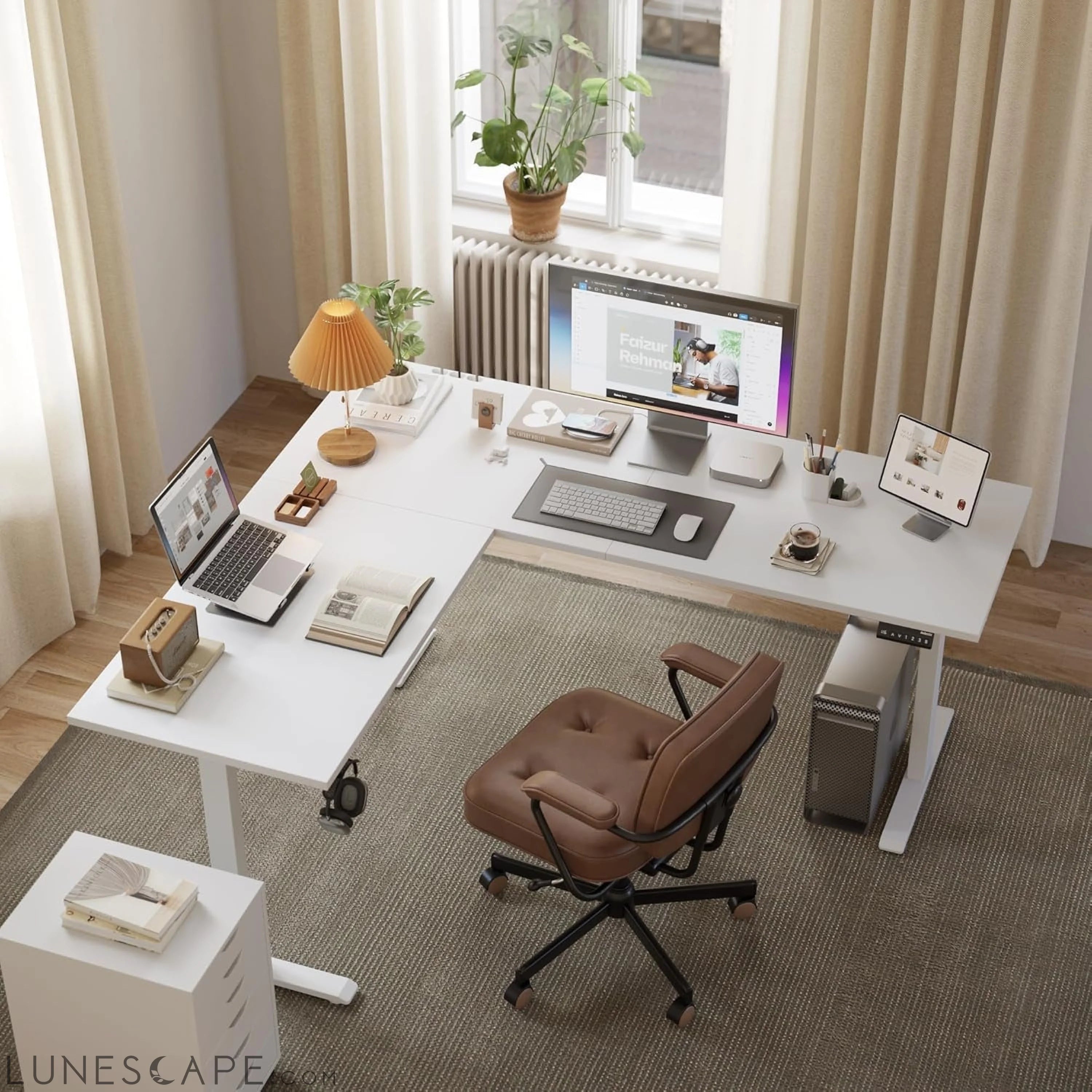 L Shaped Standing Desk Adjustable Height, Electric Corner Standing LUNESCAPE