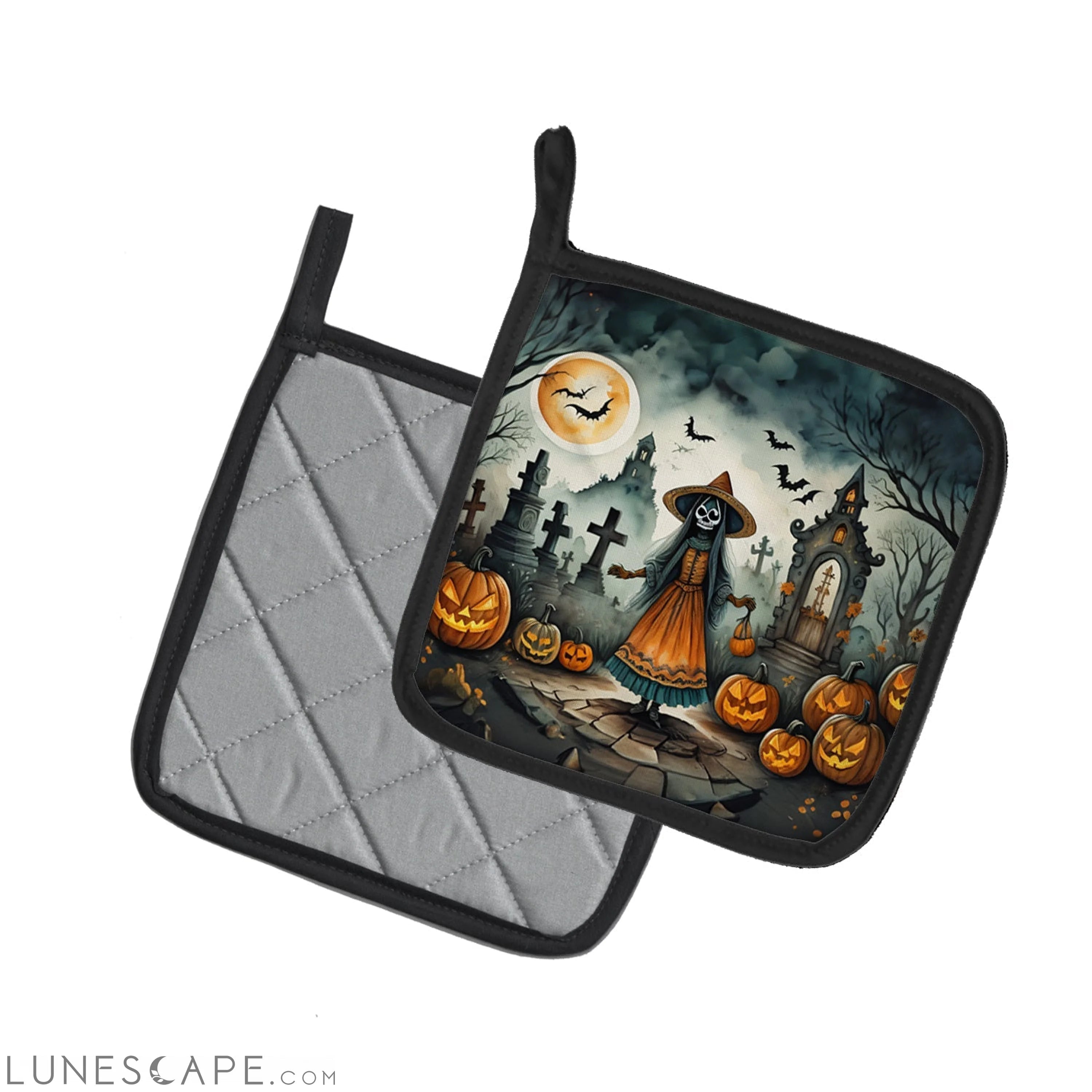 La Llorona Skeleton Spooky Halloween Pair of Pot Holders LUNESCAPE