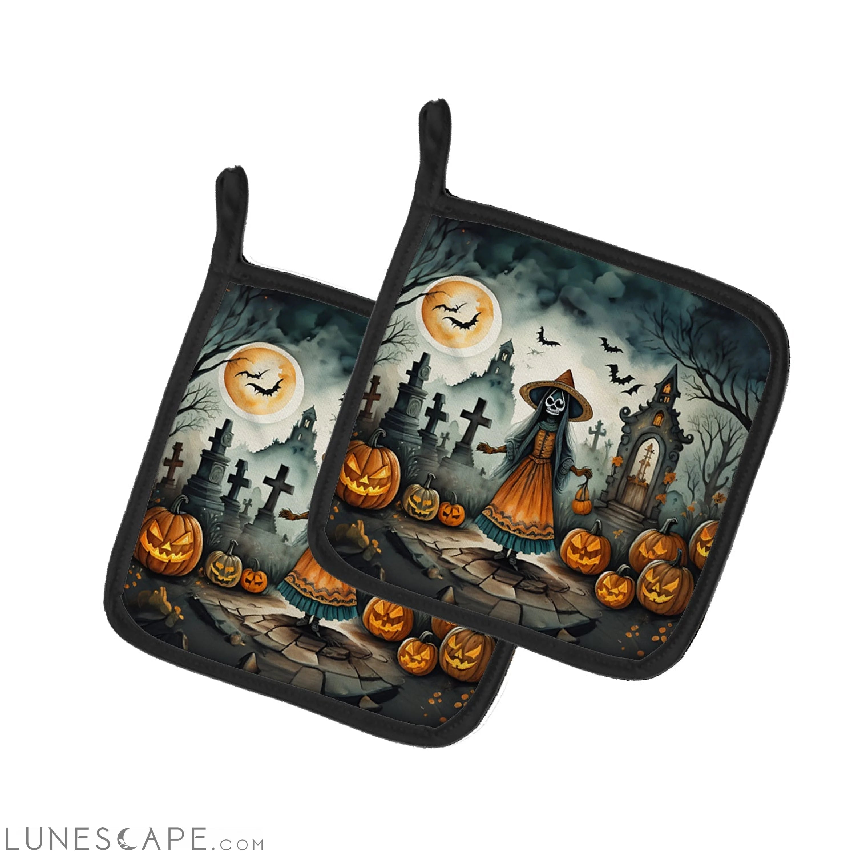 La Llorona Skeleton Spooky Halloween Pair of Pot Holders LUNESCAPE