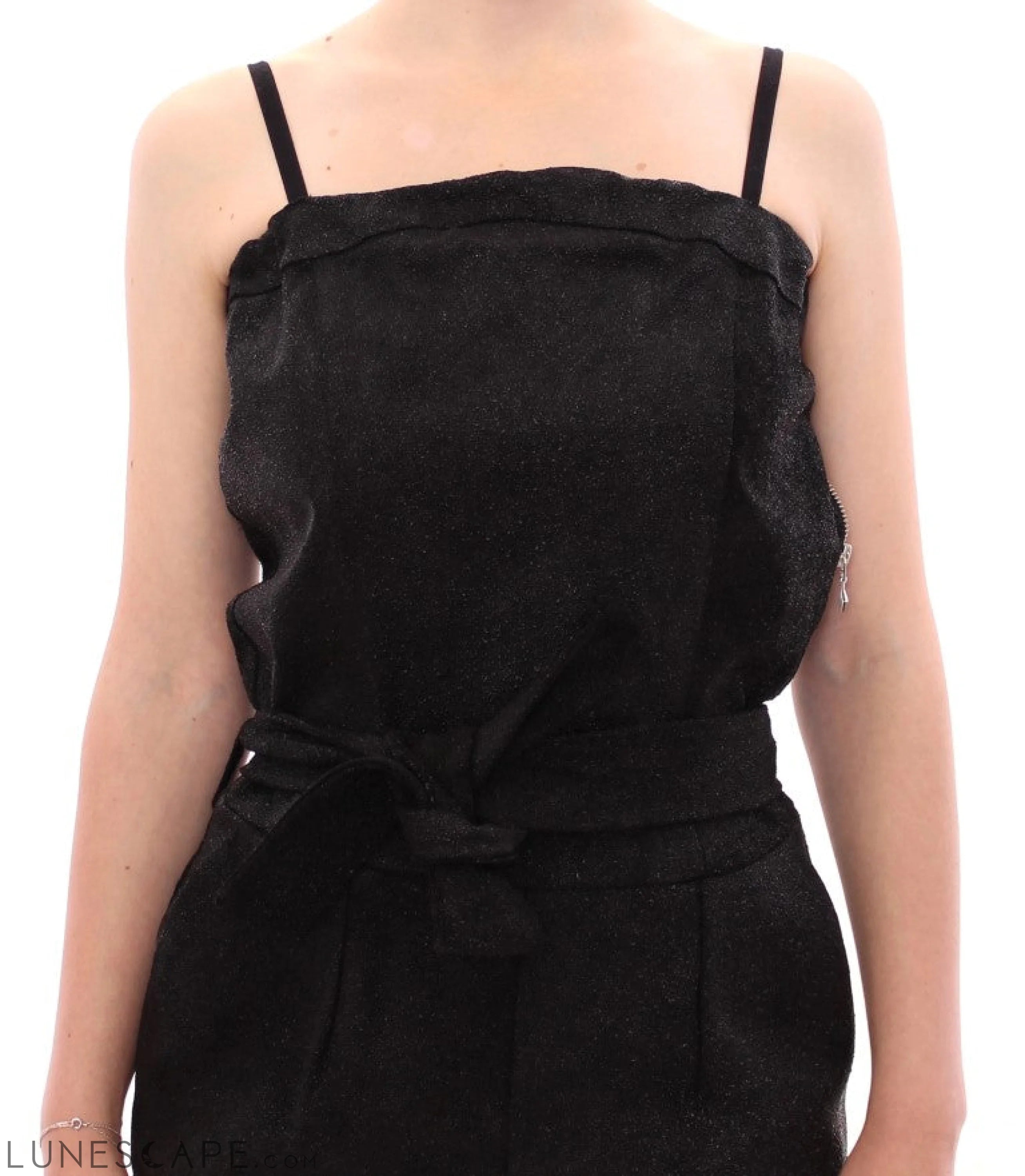 La Maison du Couturier Elegant Black Leather Jumpsuit with Waist Strap LUNESCAPE