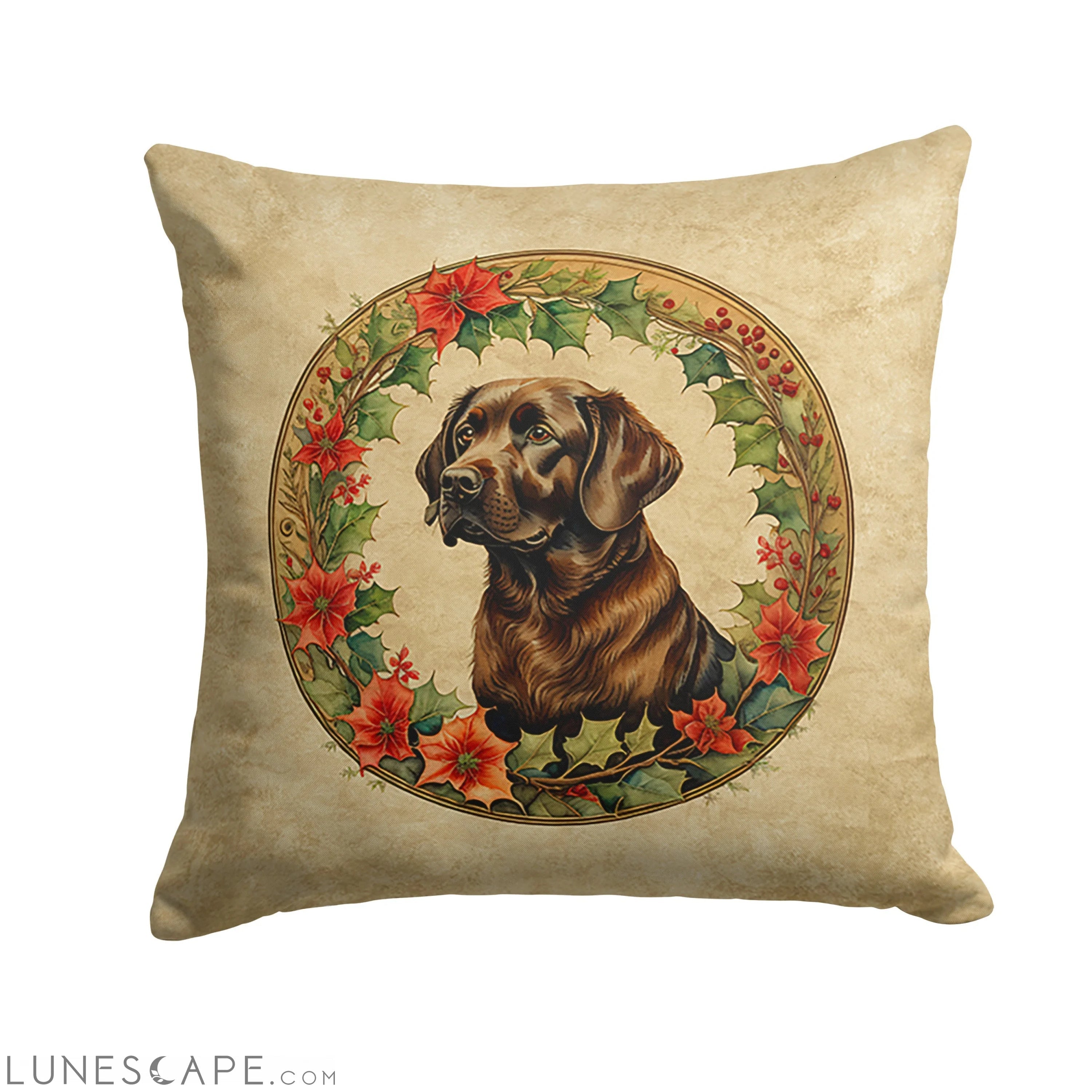 Labrador Retriever Christmas Flowers Throw Pillow LUNESCAPE