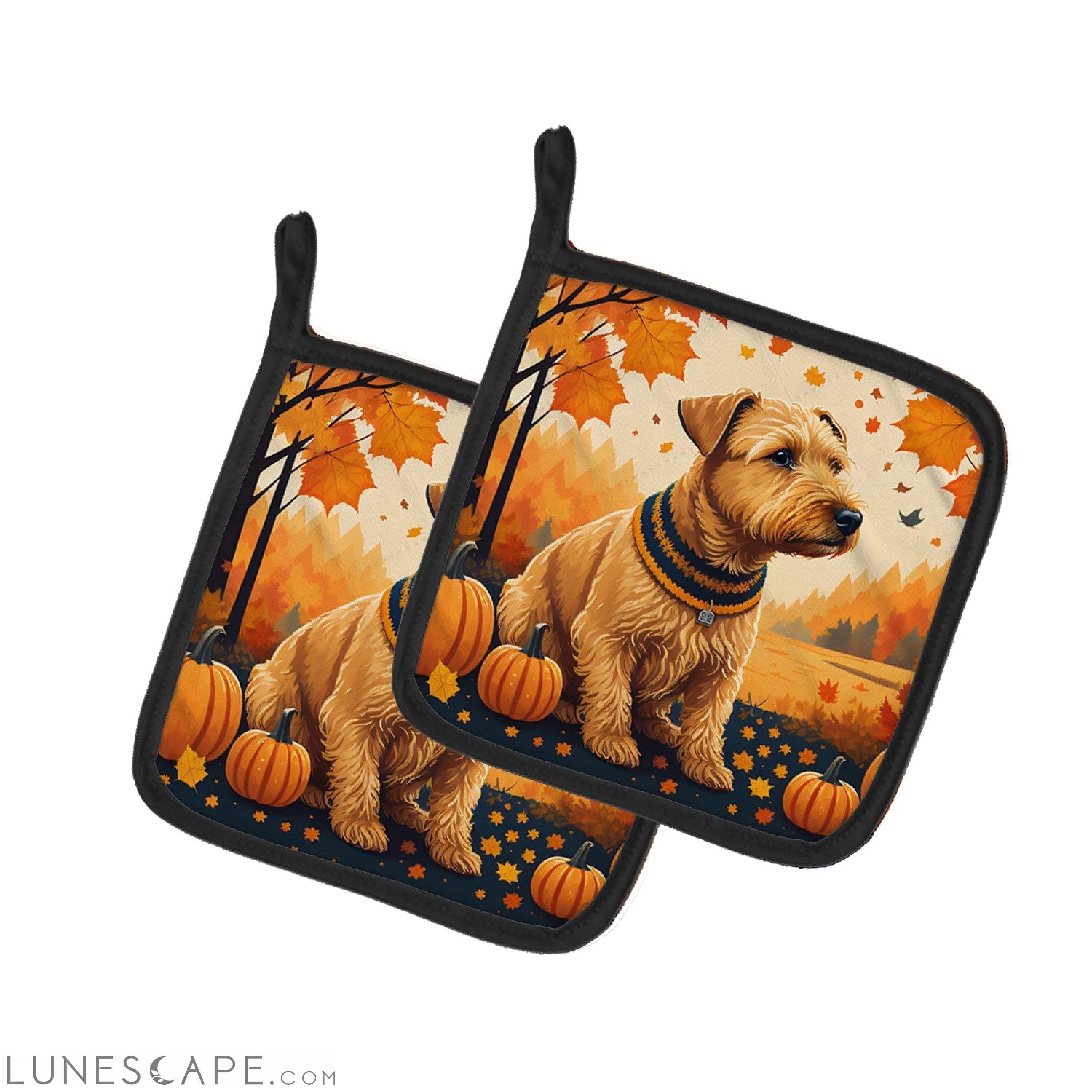 Lakeland Terrier Fall Pair of Pot Holders LUNESCAPE