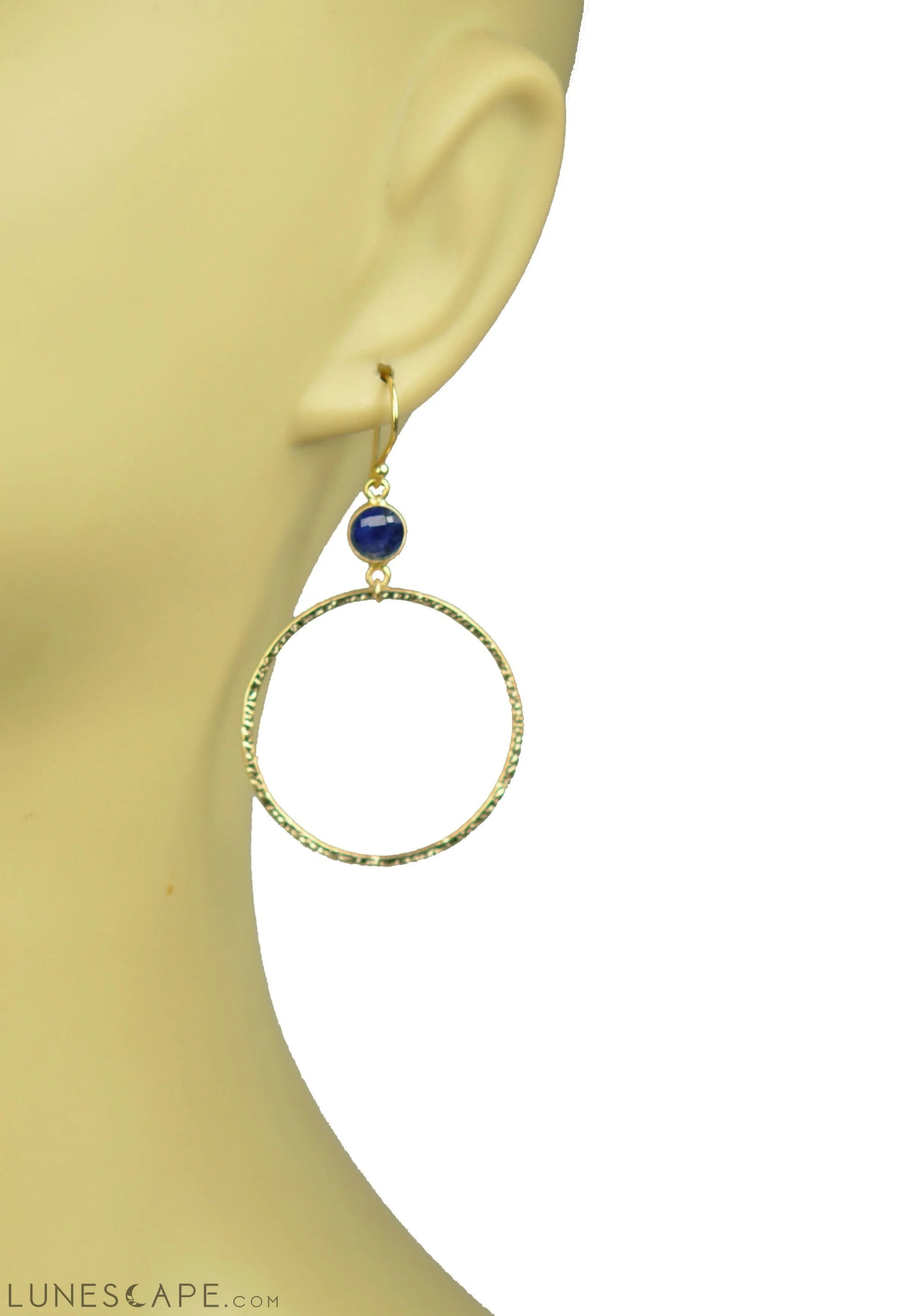 Lapis Lazuli Bezel Circle Earrings LUNESCAPE