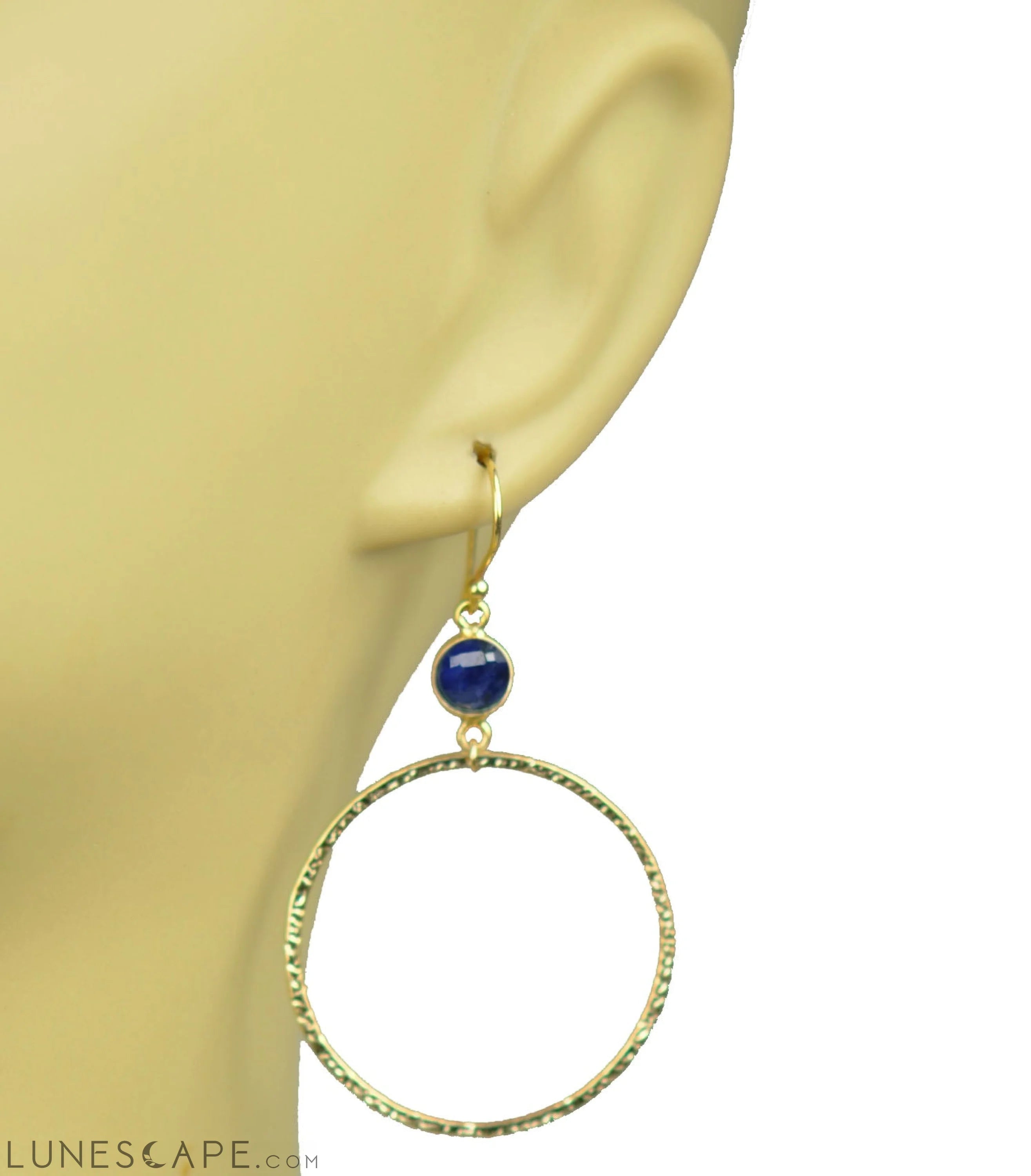 Lapis Lazuli Bezel Circle Earrings LUNESCAPE