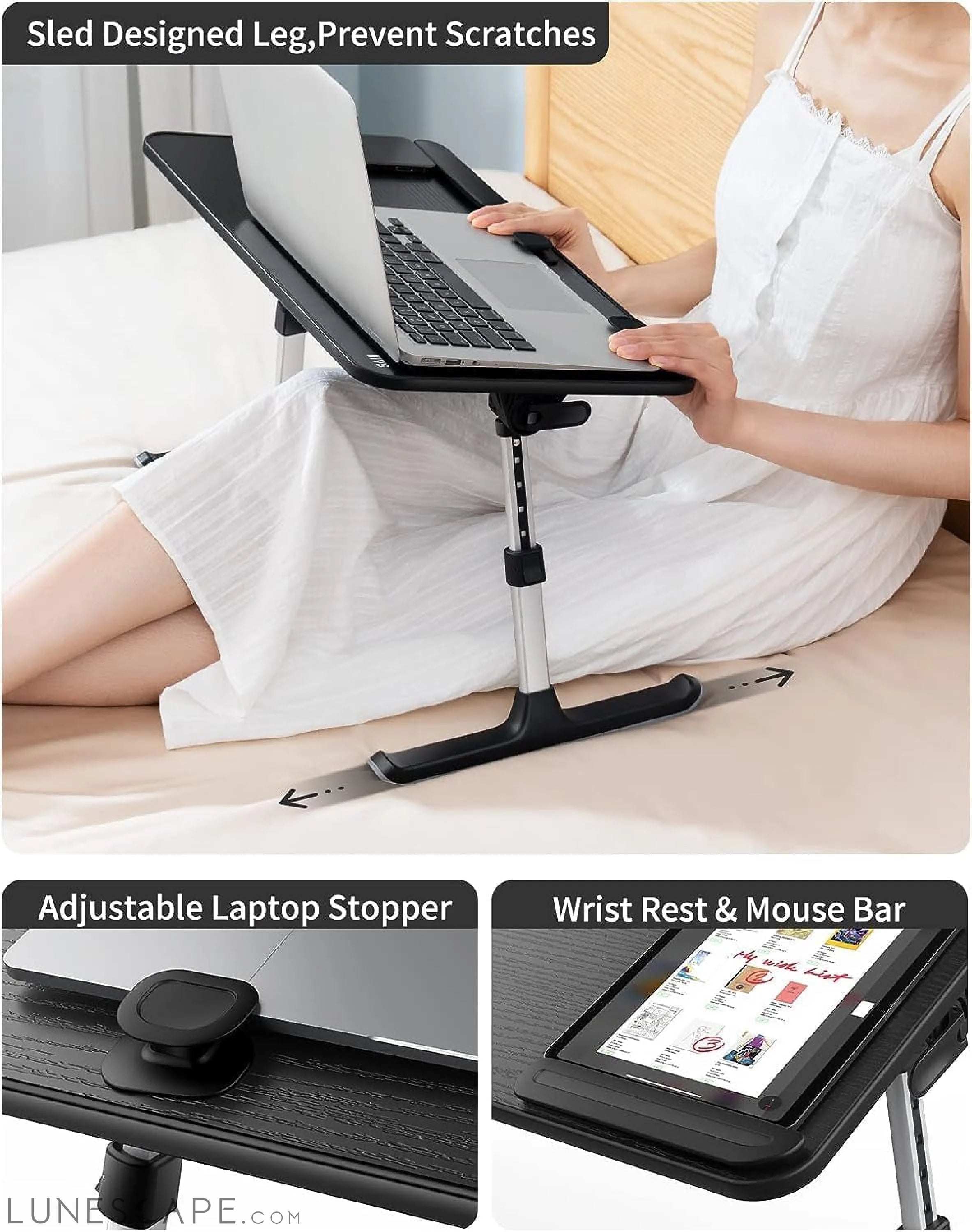 Laptop Desk for Bed,  Height & Angle Adjustable Laptop Stand for Bed, LUNESCAPE