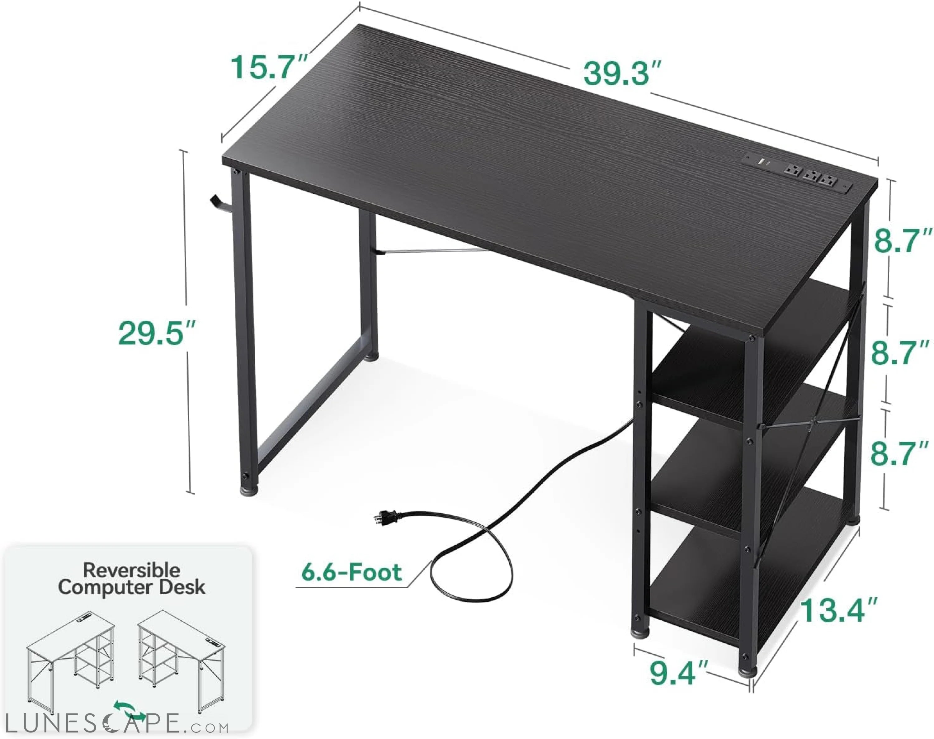 Laptop Desk Small Desk, 40 Inch Computer Desk with Power Outlet and LUNESCAPE